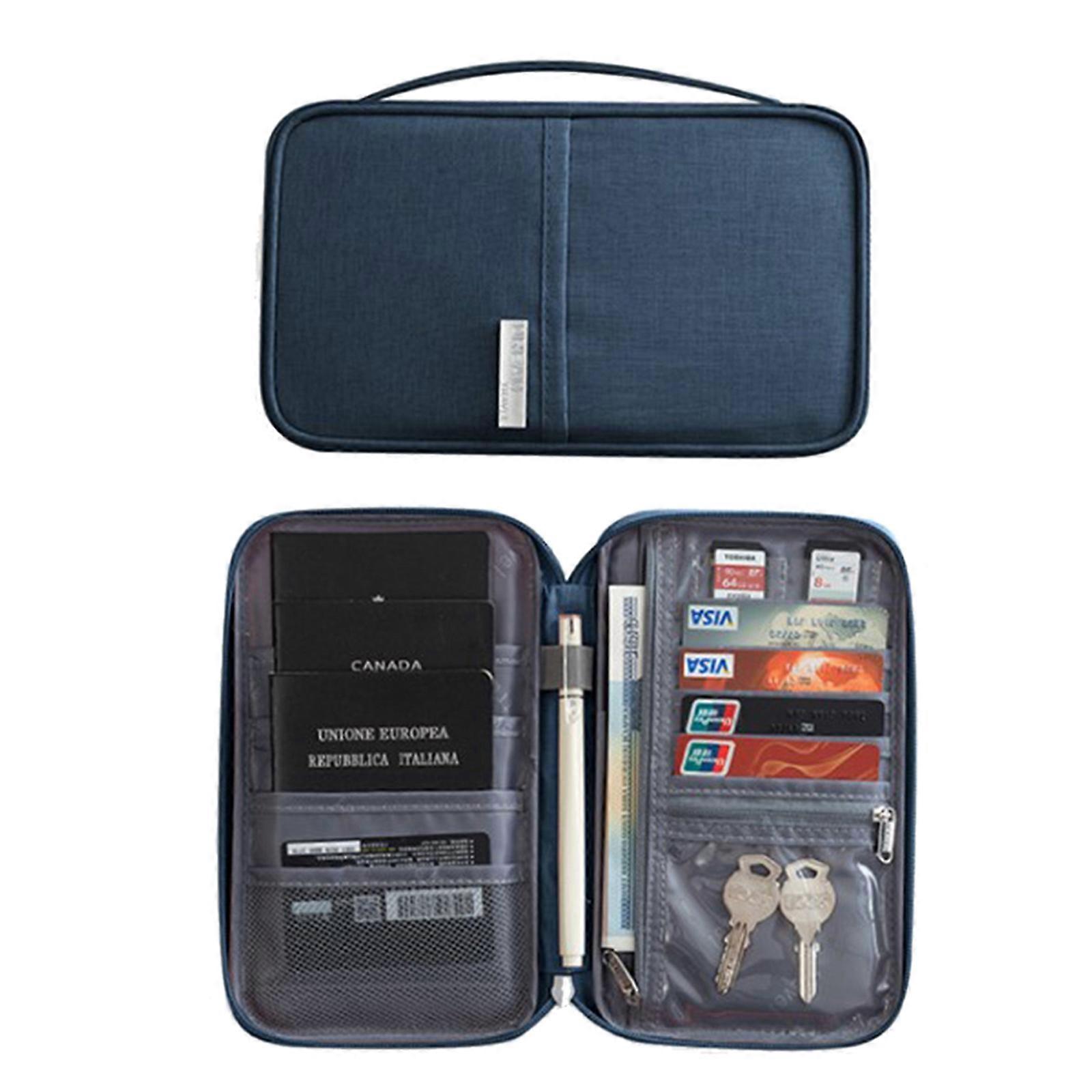 Travel Passport Holder Wallet Multiple Compartments Family Passport Wallet Travel Document Organizer Case for Women Men navy blue