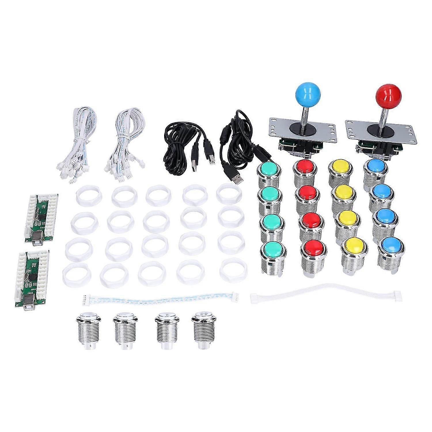 2 Player DIY Kit Joystick, Arcade DIY Kit 8 Ways Joystick LED Arcade Buttons USB Encoder for Arcade