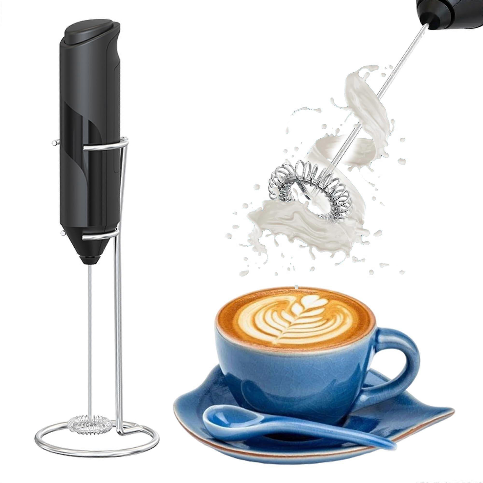 Milk Frother Wand With Stand - Battery-Operated Handheld Electric Whisk For Coffee, Latte, Milk Foam