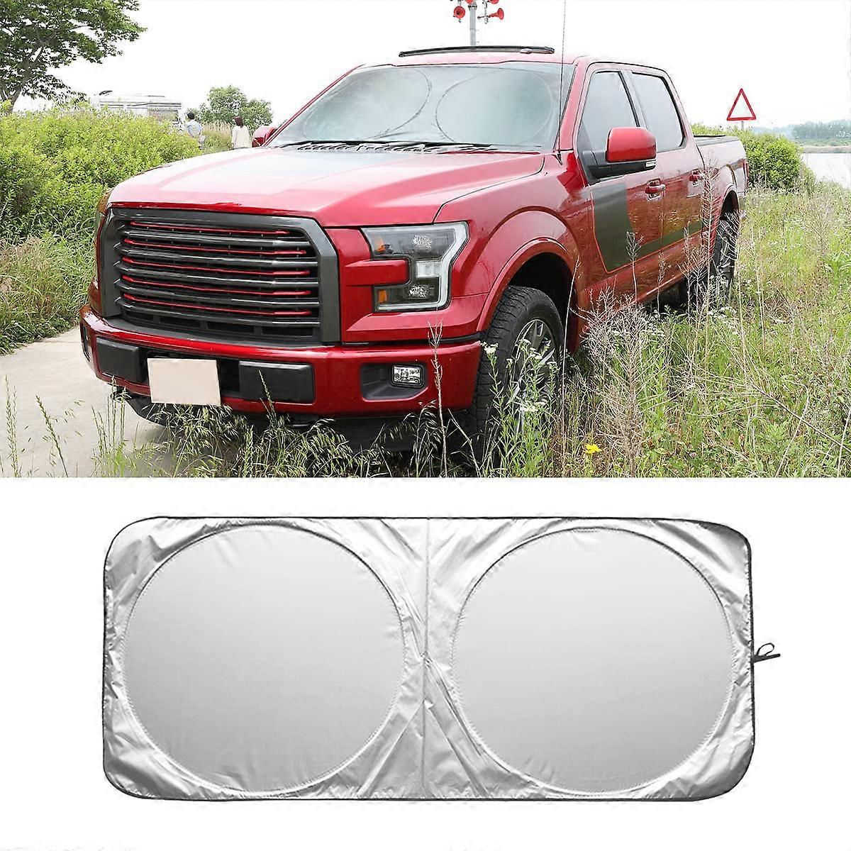 Foldable Windshield Sun Shade X-Large with Bonus Steering Wheel Sun Shield for UV Protection and Vehicle Cooling