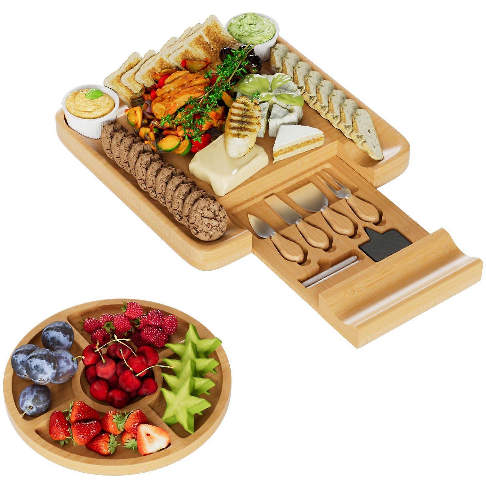 Charcuterie Boards Gift Set Bamboo Meat Cheese Tray Platter with Knife Set for Entertaining and Serving