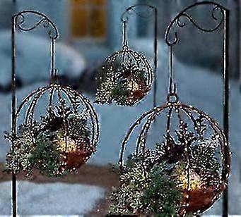 Faux Holiday Hanging Planter with Assorted Ornaments and Lights