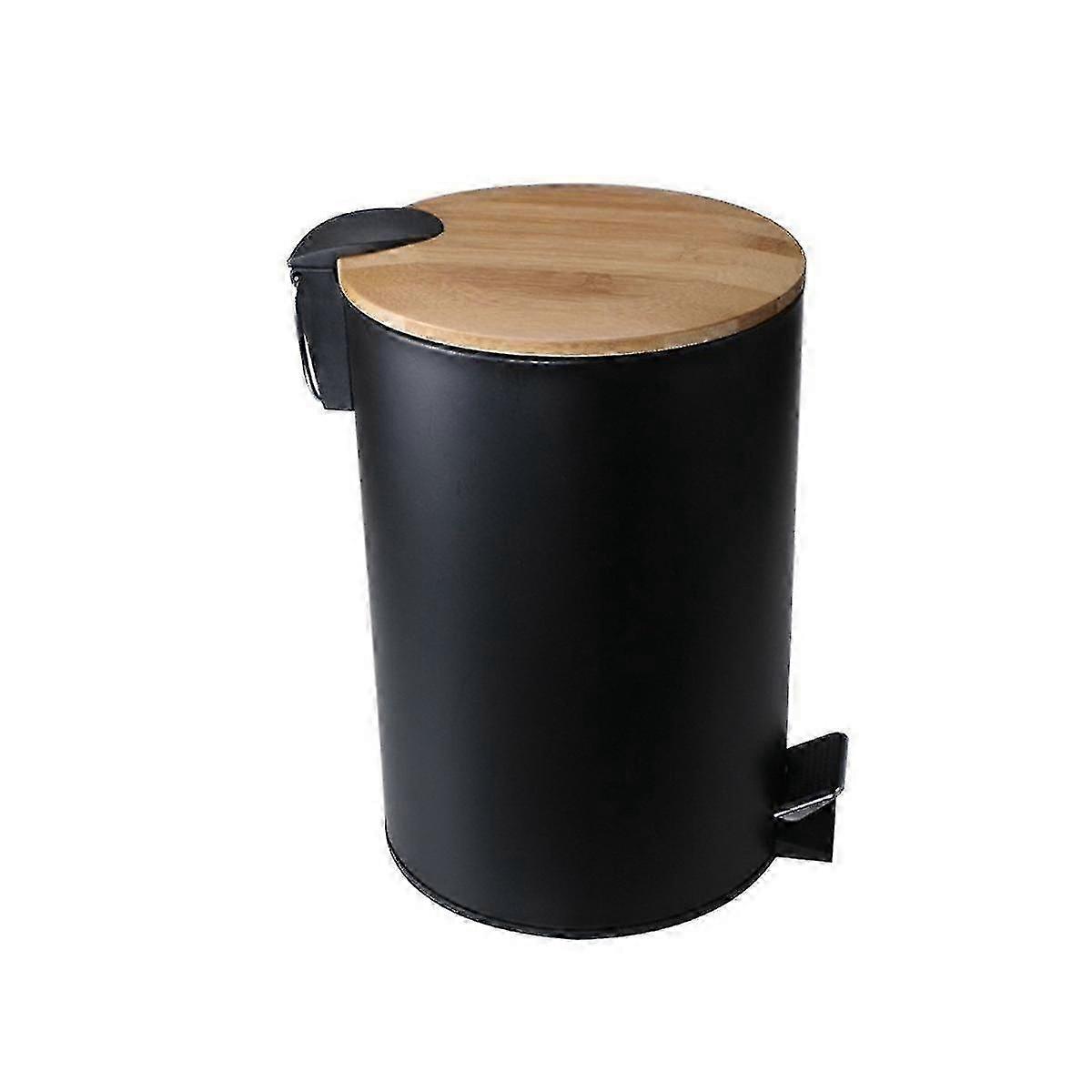 Stainless Steel Black Bathroom Trash Can - Small Lidded Garbage Can for Hygiene