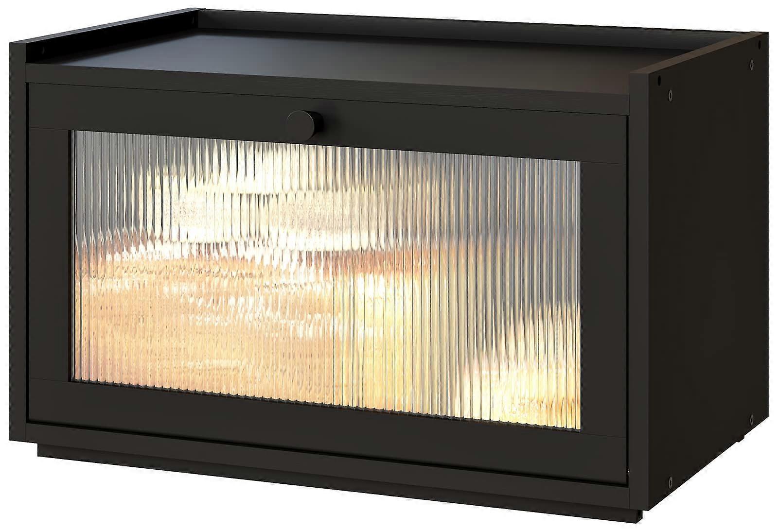 Large Bread Box for Kitchen Counter, Black Bamboo Storage Container with Wavy Acrylic Door, Farmhouse Style, Durable Design