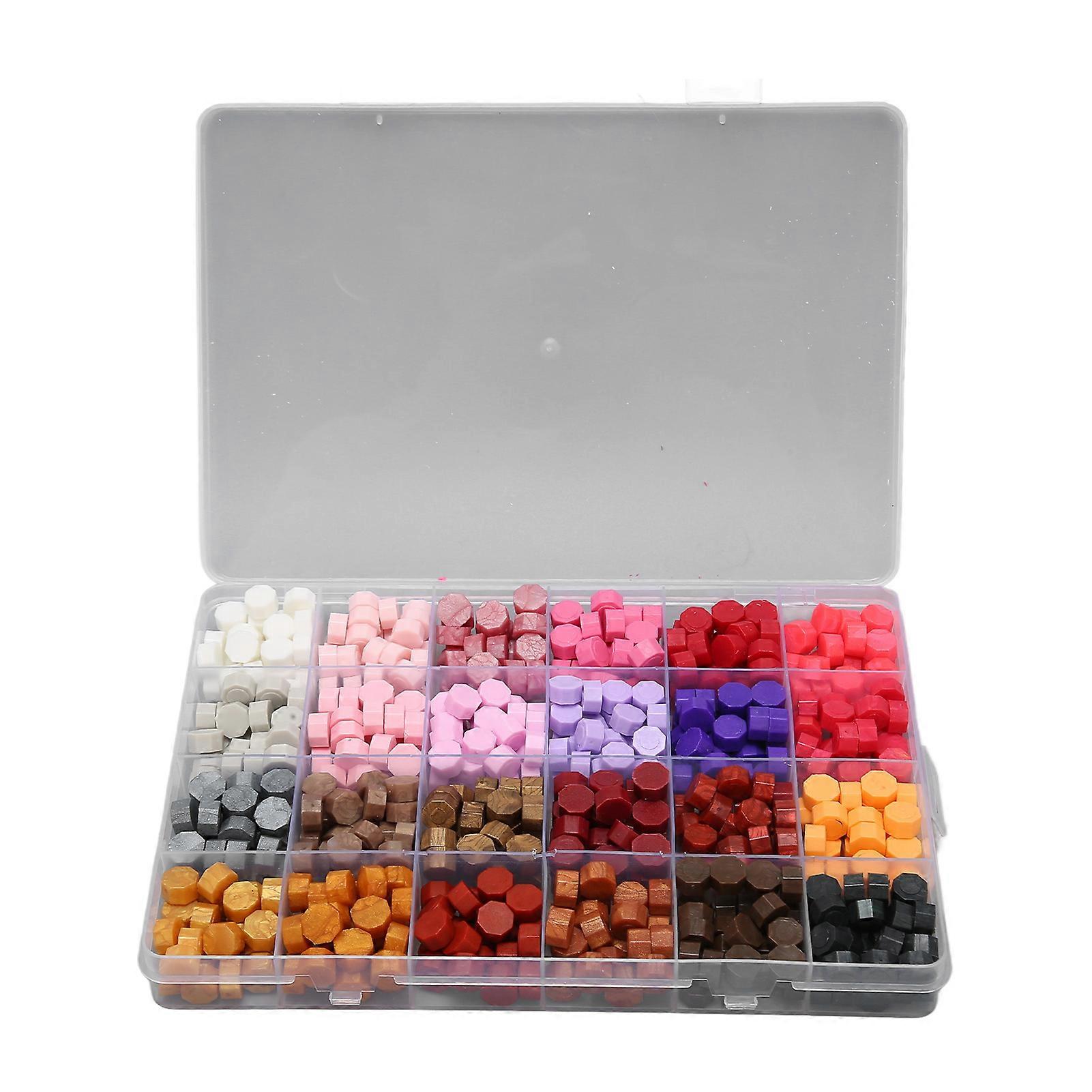 Sealing Wax Beads Boxed 24 Grids 24 Colors DIY Making Octagonal Shape Easy Melting Fast Drying Wax Stamp Kit