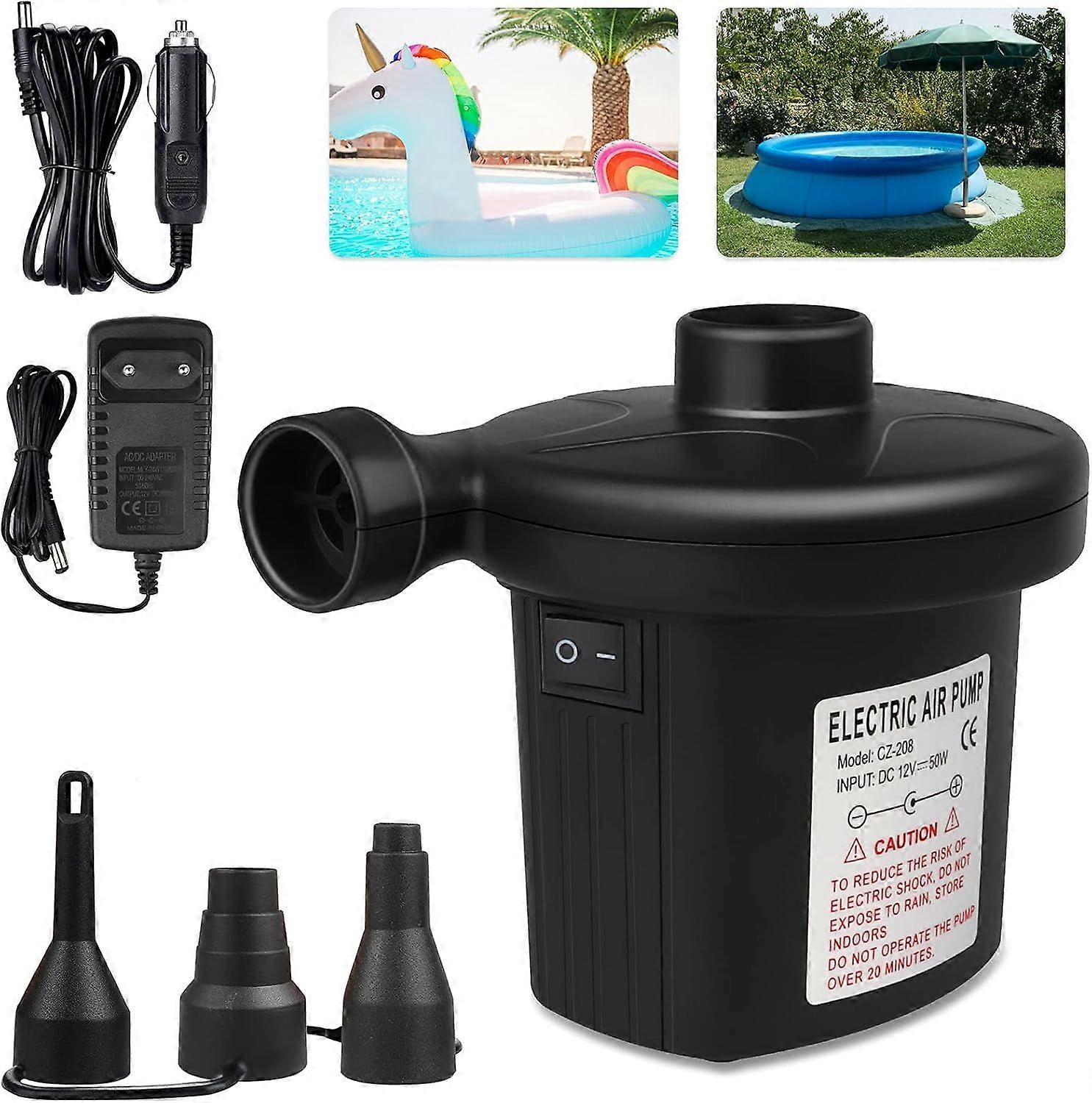 Electric Pump Inflator Deflator 2 in 1, Electric Inflator Pump Inflatable Mattress with 3 Nozzles, Pool Inflator for Mattresses, Buoys, Camping Cushio