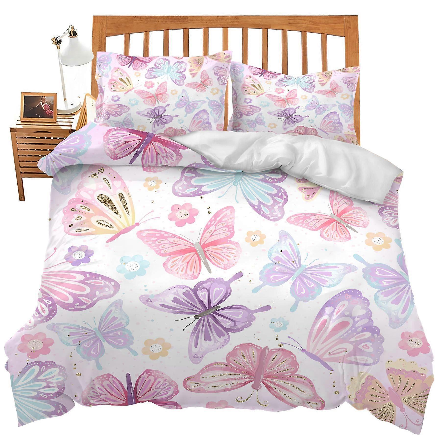 Pink Butterflies Print Comforter Set for  Twin Size