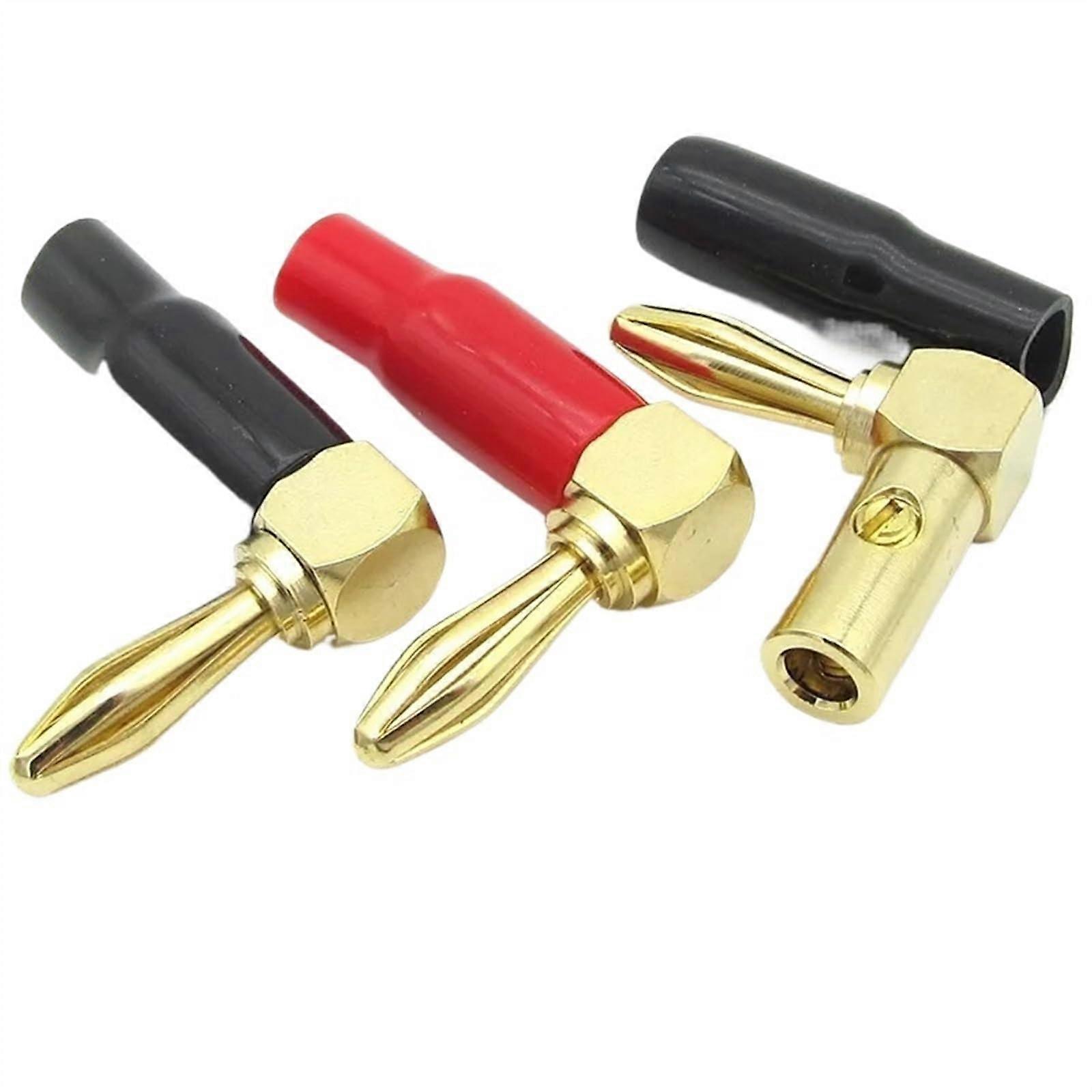 10Pcs/4mm Wire Hole Banana 90 Degree Bend Right Angle Gold Plated Connector with Soft Plastic Sheath(5 Red 5 Black)