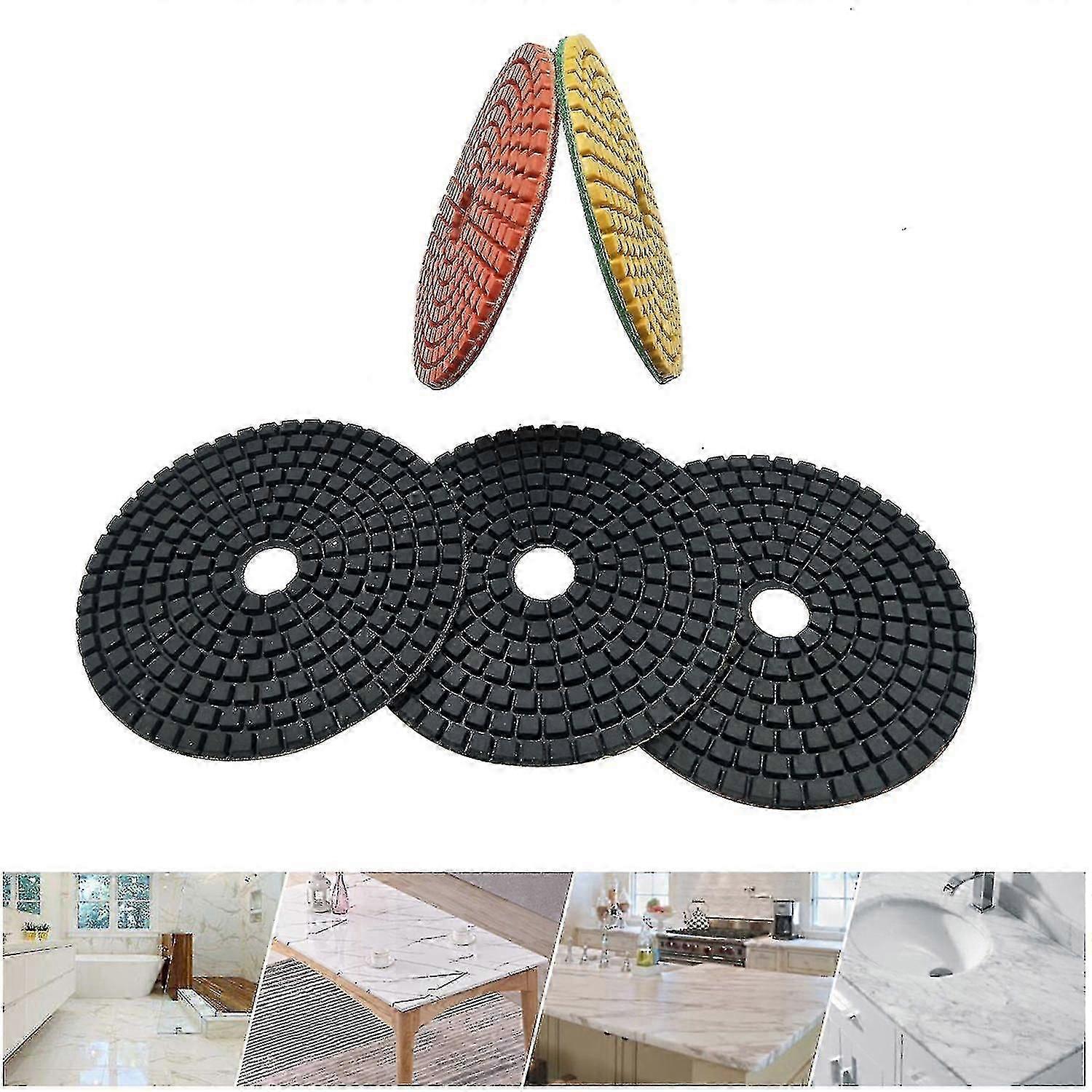 5 PCS Stone Concrete Marble Quartz Granite 4 Inch Diamond Wet Sanding Polishing Polisher Pads Kit Tools for Wet Grinder Polisher For Concrete Polish E