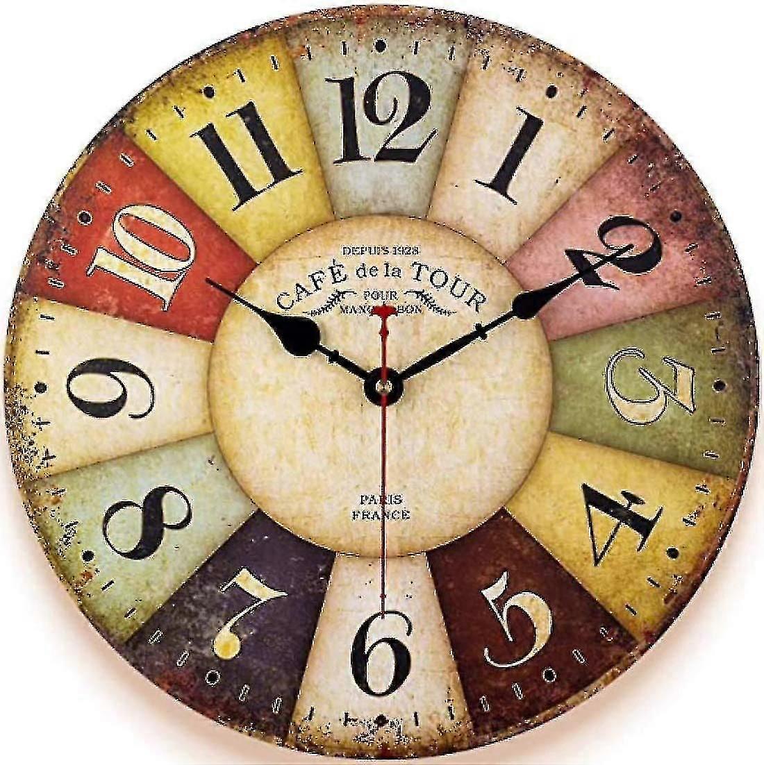 ダイニングリビングルーム、アンティークカントリーホームデコレーションクロックサイレントノンティックのための木製の壁時計装飾時計