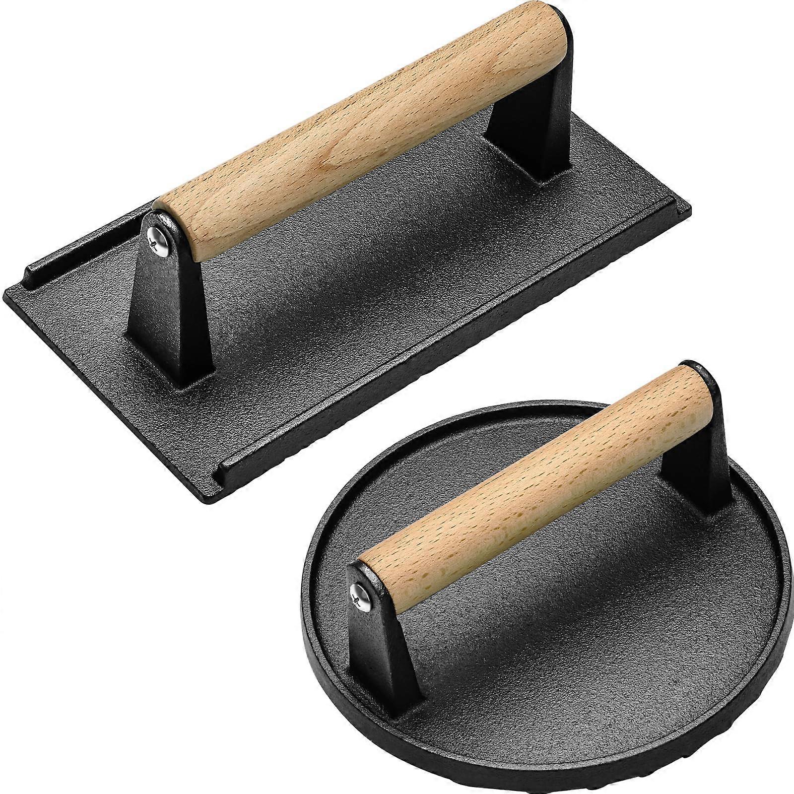 Burger Press Set 2 - 7 Inch Round Grill Press and 8 x 4.2 Inch Hamburger Press for Bacon and Meat Smasher Cooking