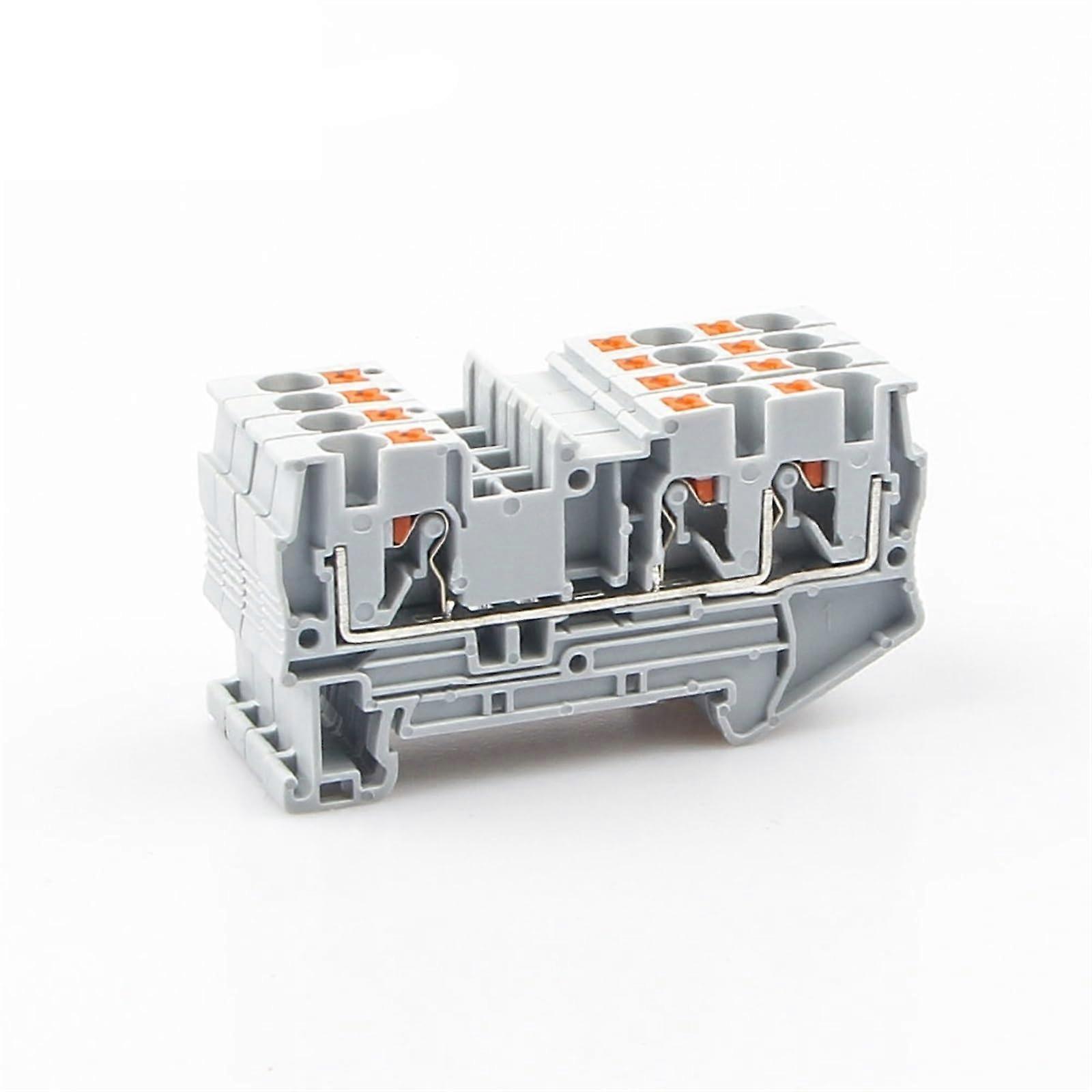 PT 4-Twin 3 Terminal Blocks DIN Rail Mount, Push-In Spring-Loaded, Screwless Threading, 10 Pack Wire Connectors