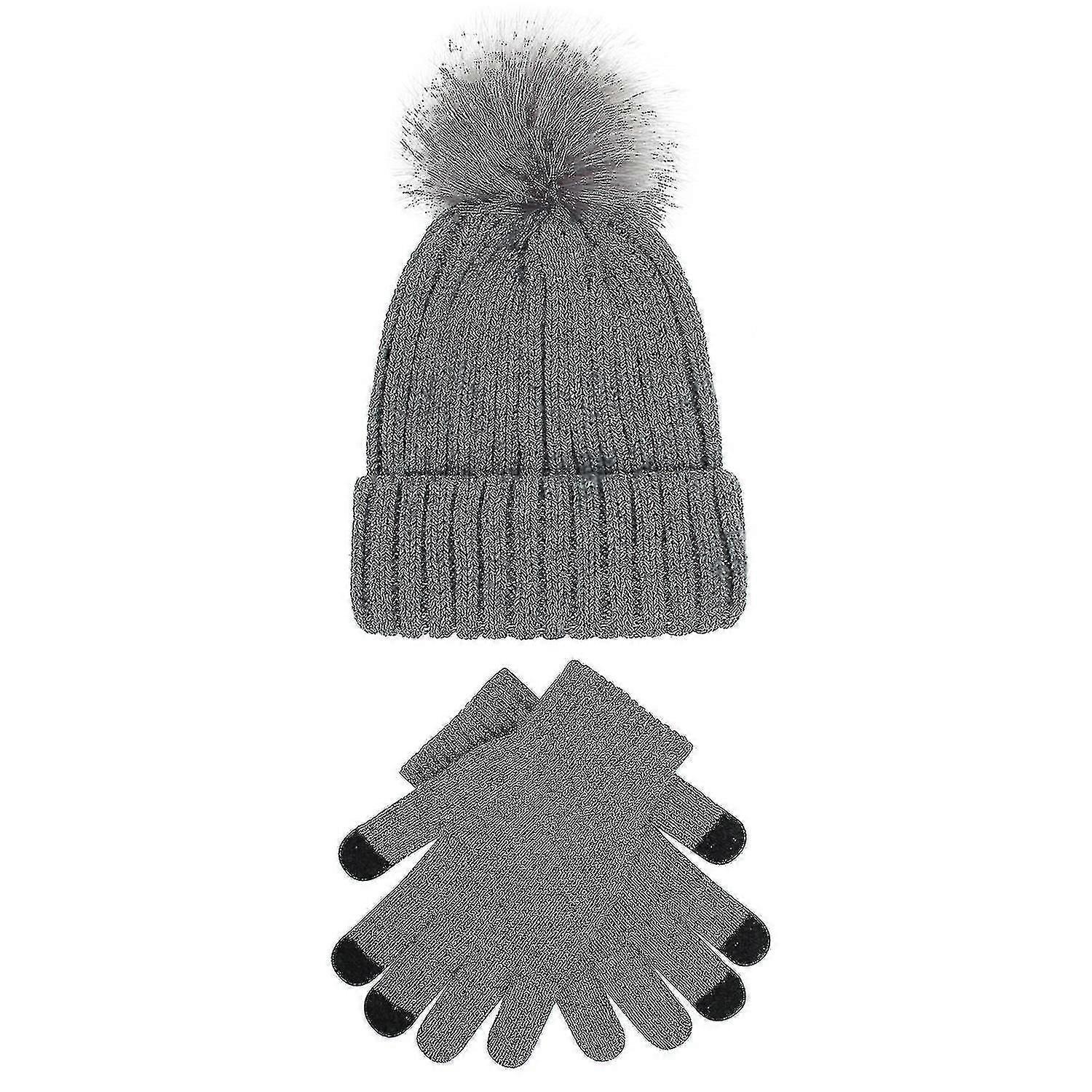 Knit Hat Gloves Set For Women Winter Ski Outing