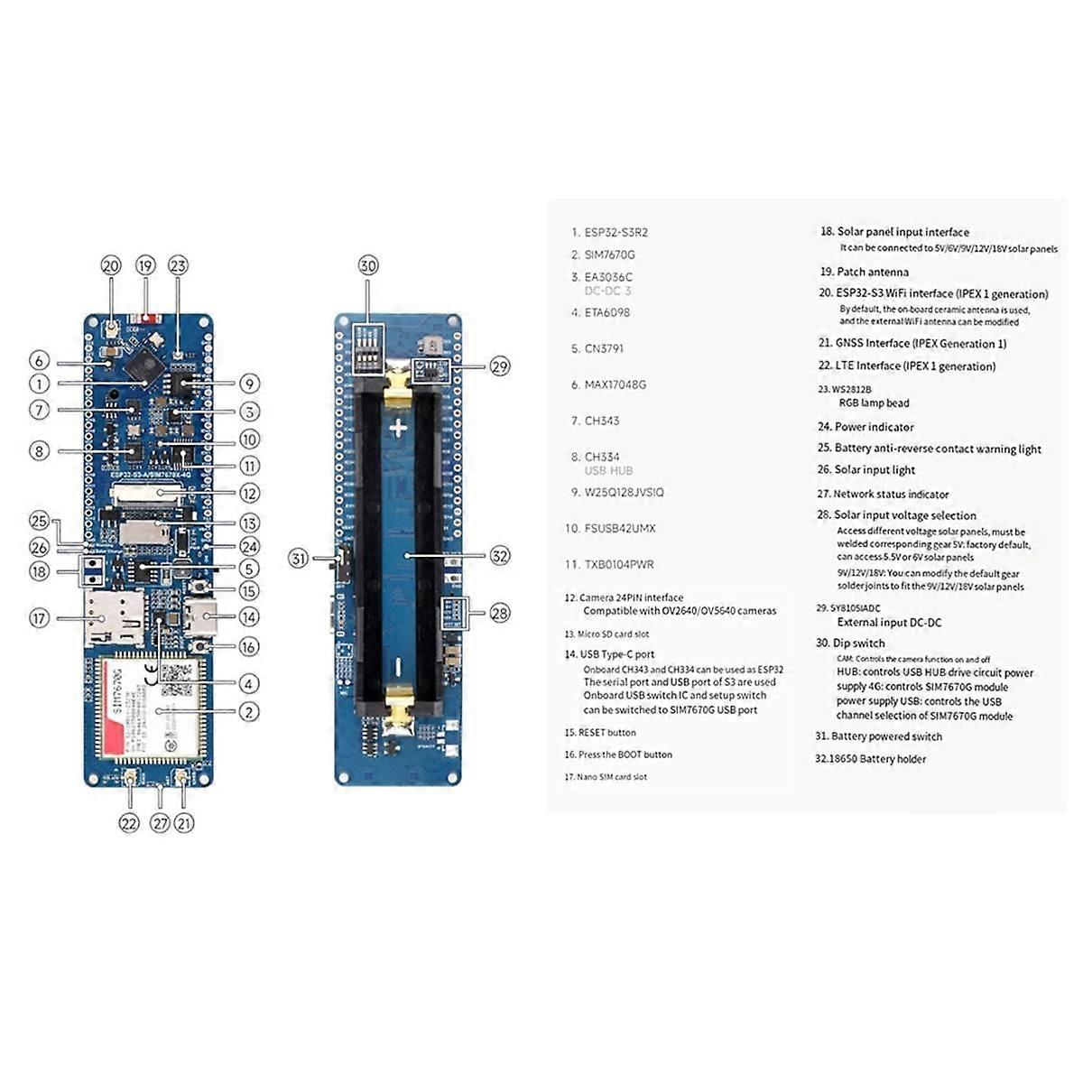 Placa de Dezvoltare ESP32-S3 SIM7670G 4G suportă placa de dezvoltare 4G LTE Cat-1 WiFi Bluetooth GNSS