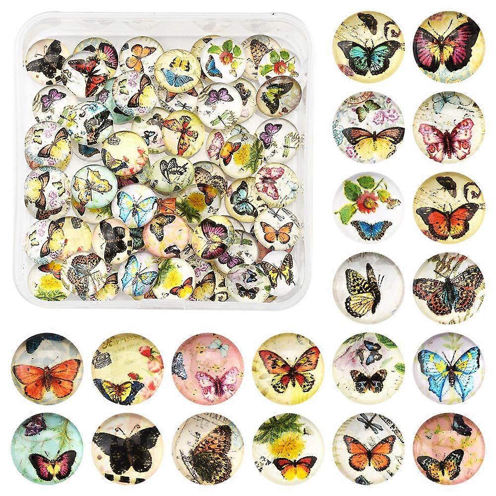60Pcs Half Round with Butterfly Glass Cabochons Mixed Color Jewelry Findings For DIY