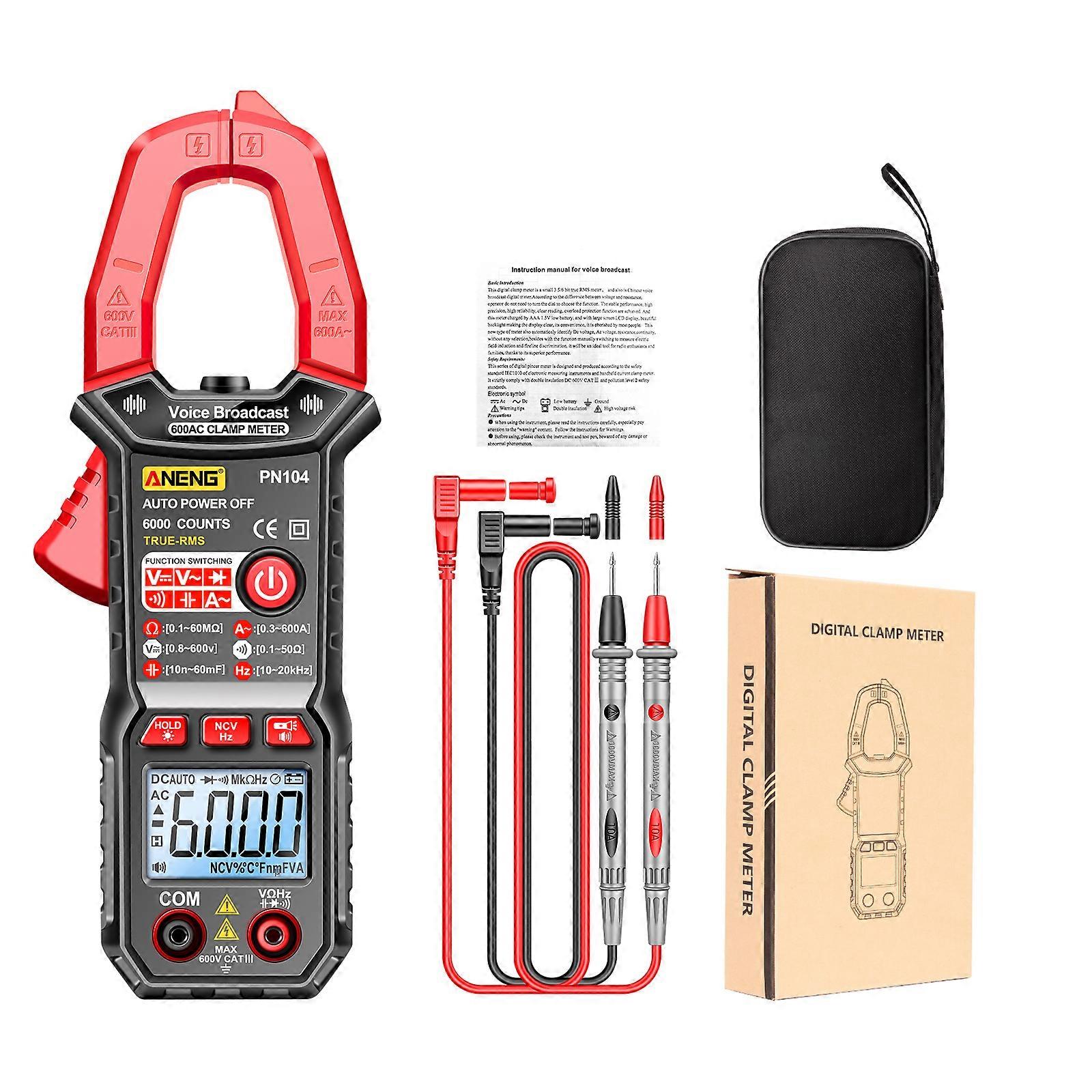 Multimeter Spannung Strom Widerstand Kapazitätsdiode Tastverhältnis-Tester 6000 Count Voice Broadcast Digital Clamp Meter