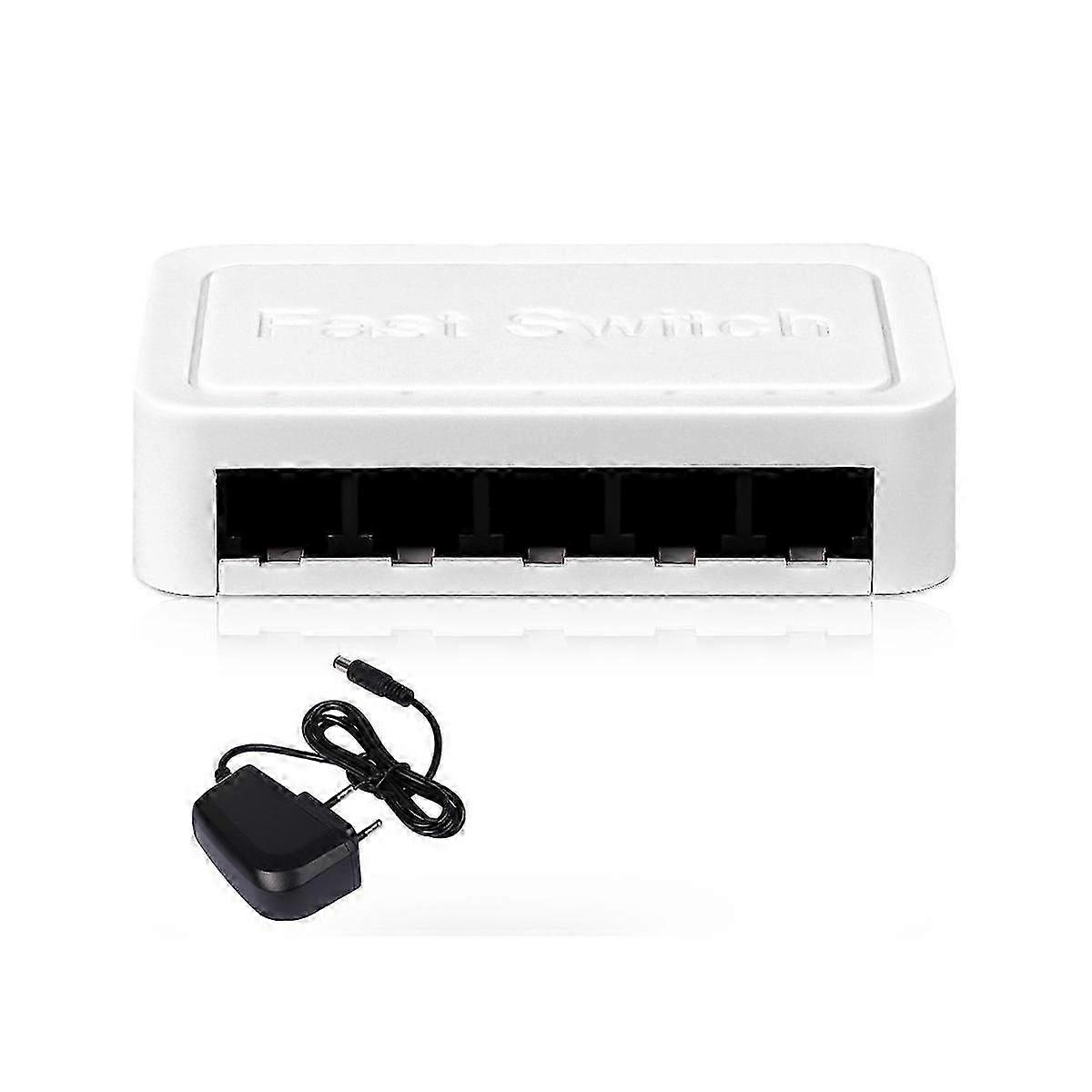 Mini 5 Port Netzwerk-Switch Internet Splitter Desktop 10/100/1000Mbps RJ45 Hub, Gigabit Weiß, EU Pl