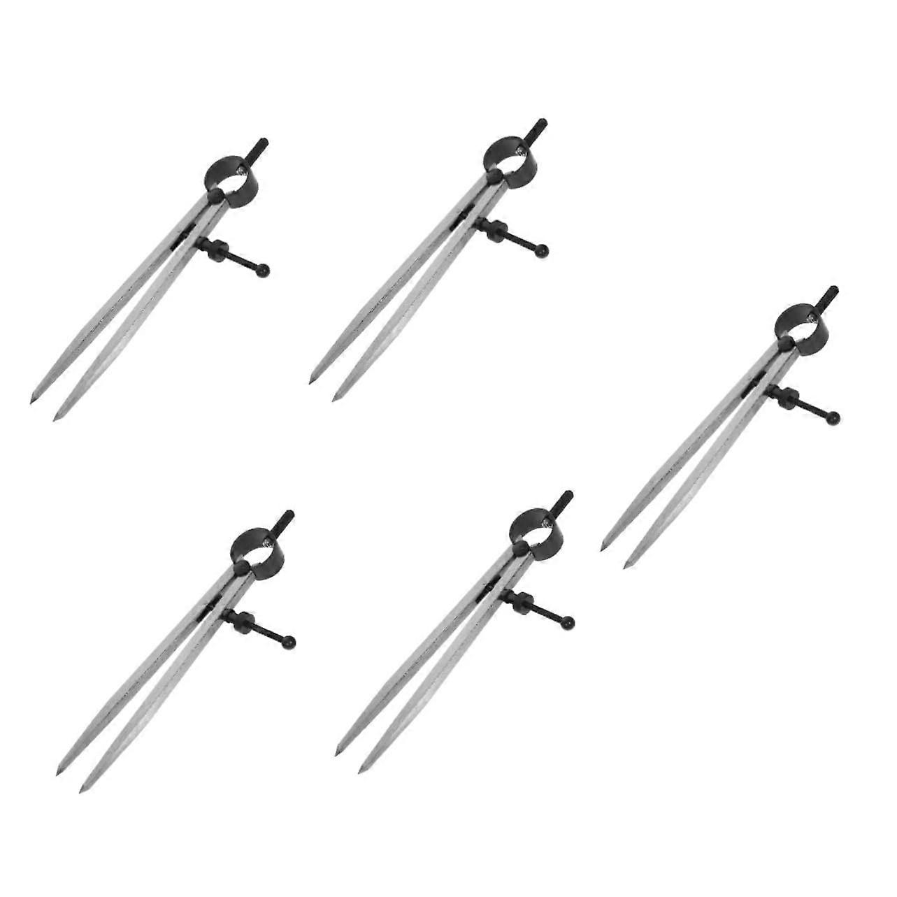 5 Piece Circle Drawing Tool Set - Durable Metal Geometry Compass for Precision Drawing, Scaled Measurements, Silver