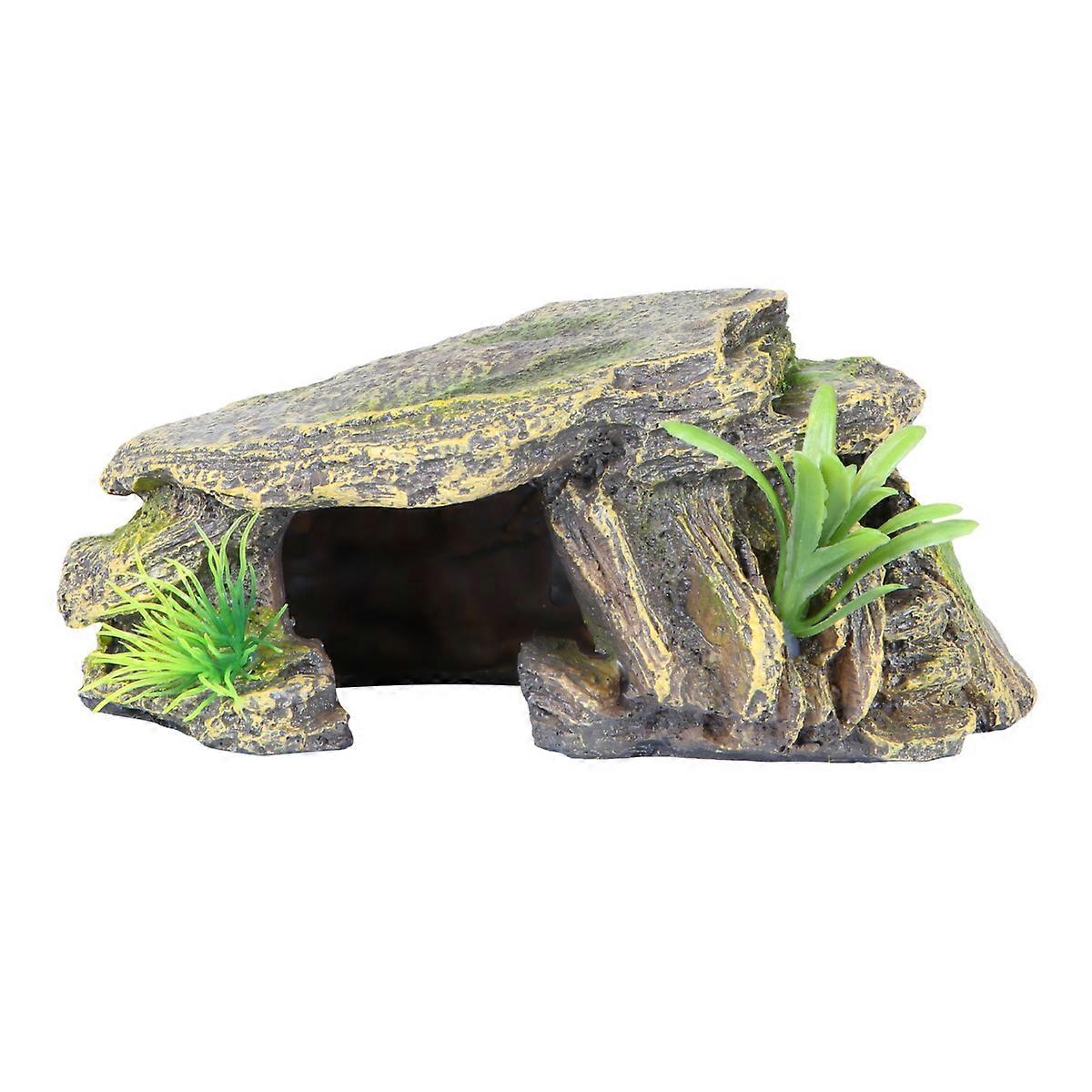 Resin Turtle Reptile Hiding Cave Fish Tank Habitat Prop Decor Grass Safe for Fresh Saltwater Easy Clean Enhance Aquarium Visual Appeal