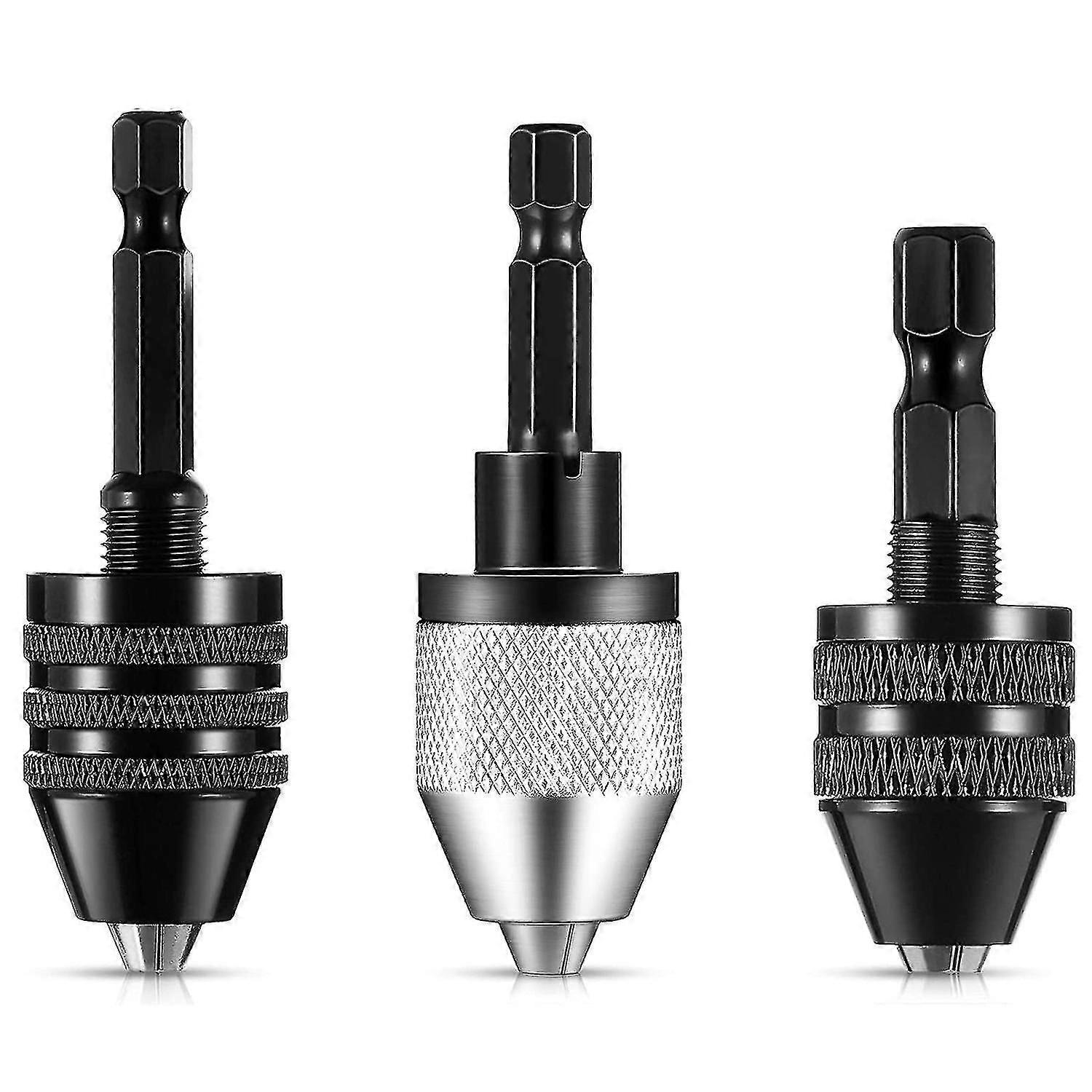 3 Pcs Keyless Drill Chuck 1/4 Inch Hex Shank Keyless Drill Chuck Converter Drill Adapter for Impact