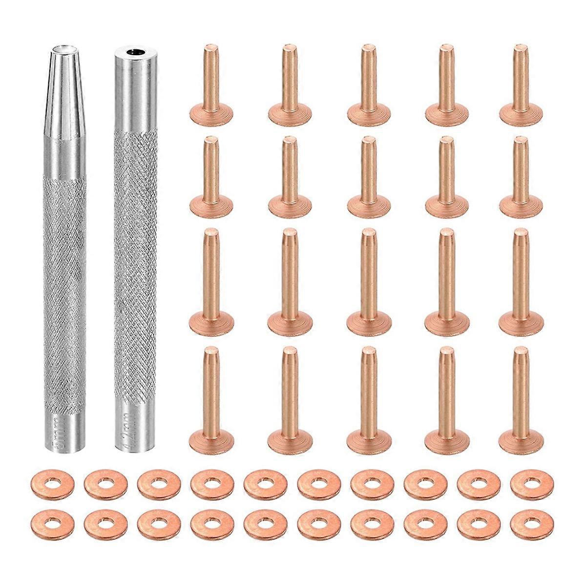 20Set Copper Rivets and Burrs, Solid Leather Copper Rivet Fastener with Punch Rivet Tool for Leathe