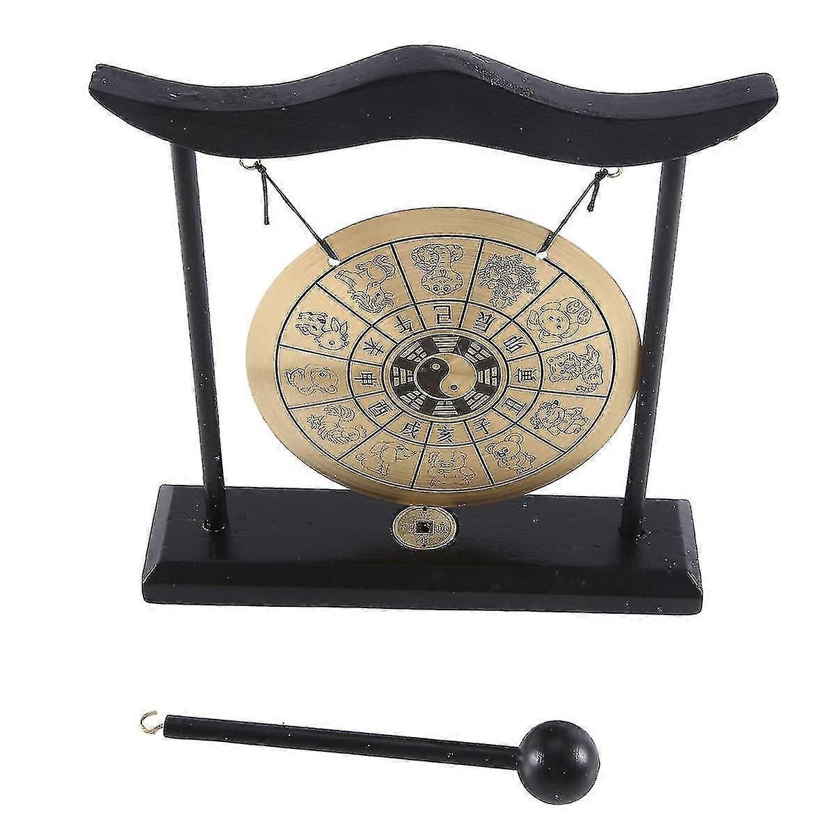 فنغ شوي نحاسي غونغ للتأمل وديكور Zen ، زخرفة سطح المكتب الصينية مع حامل ومطرقة