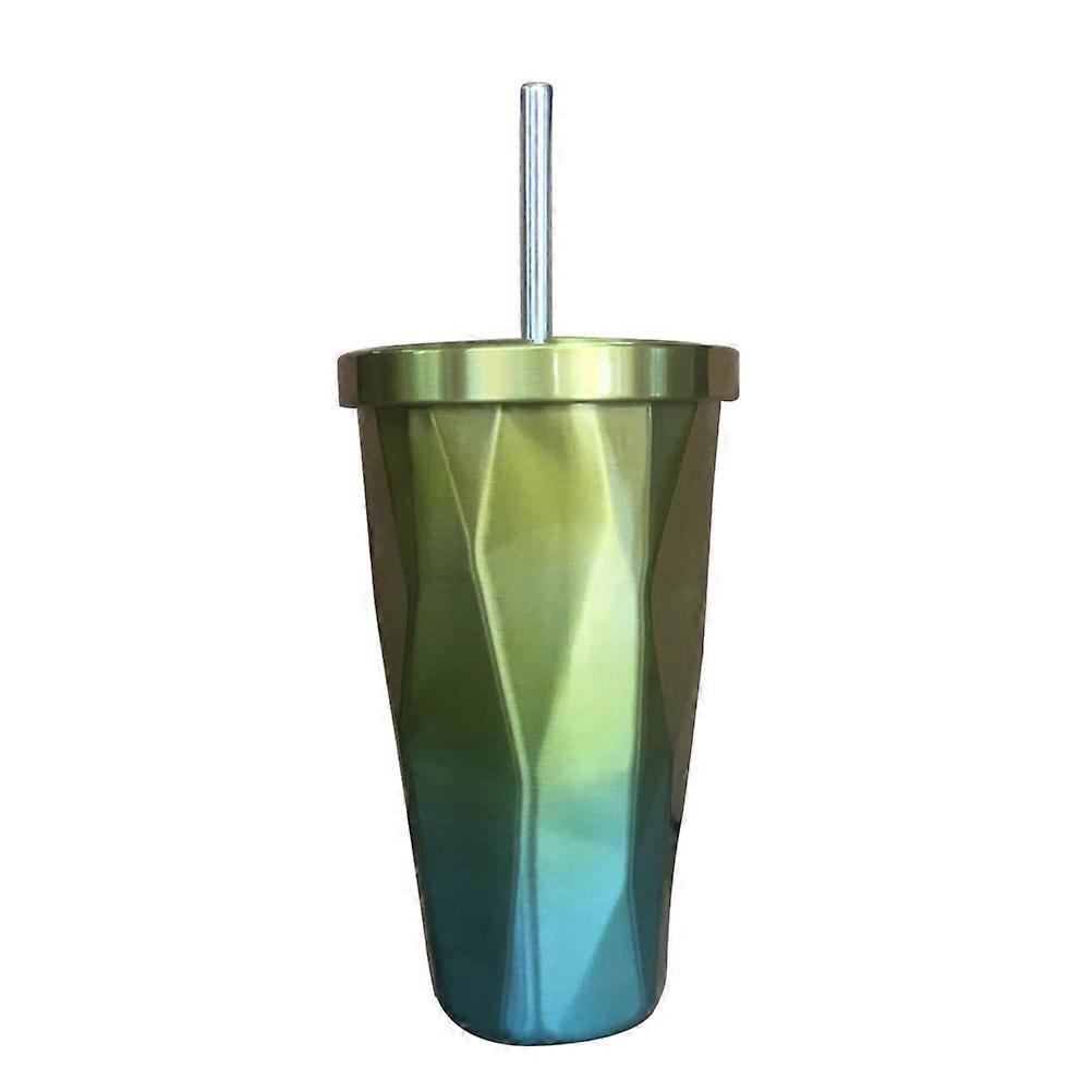 Stainless Steel Tumbler With Straw Lid For Friends Insulation Portable Diamond Shaped Irregular Design 500ml 1Pack
