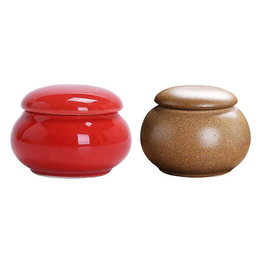 Mini Jars With Lids Portable Glazed Ceramic Jars Office Storage 4.5X4.5X3.5cm Air Tightness 2Pcs