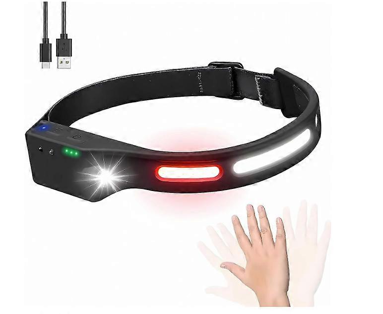 Headtorch,Rechargeable Head Torch with Red Light,500 Lumens Super Bright COB Headtorch for Running, Headtorch Camping LED(Black)
