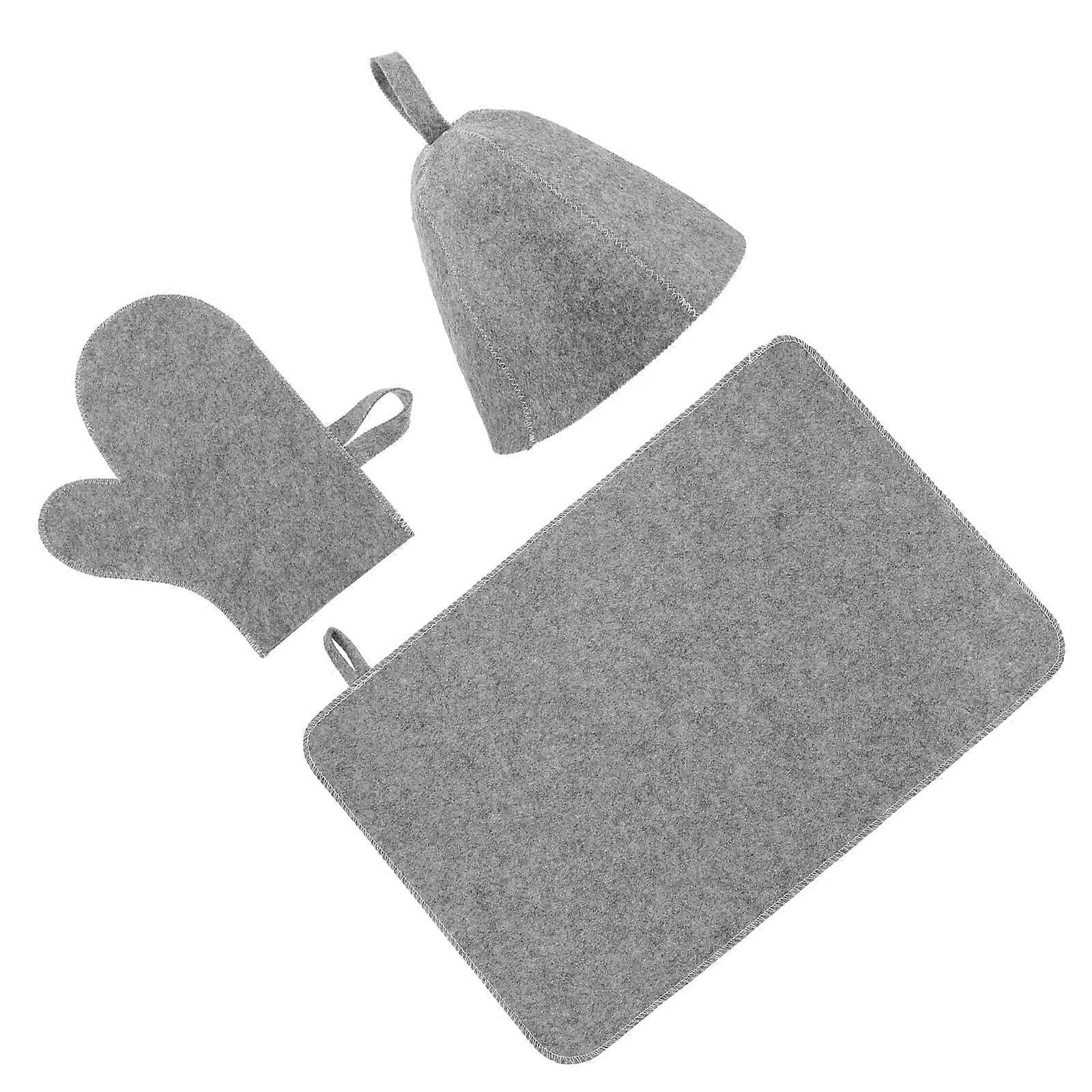 Water Absorbing Sauna Hat and Bath Glove Set Reusable Felt Cap with Breathable, Comfortable, Skin Friendly Design Grey