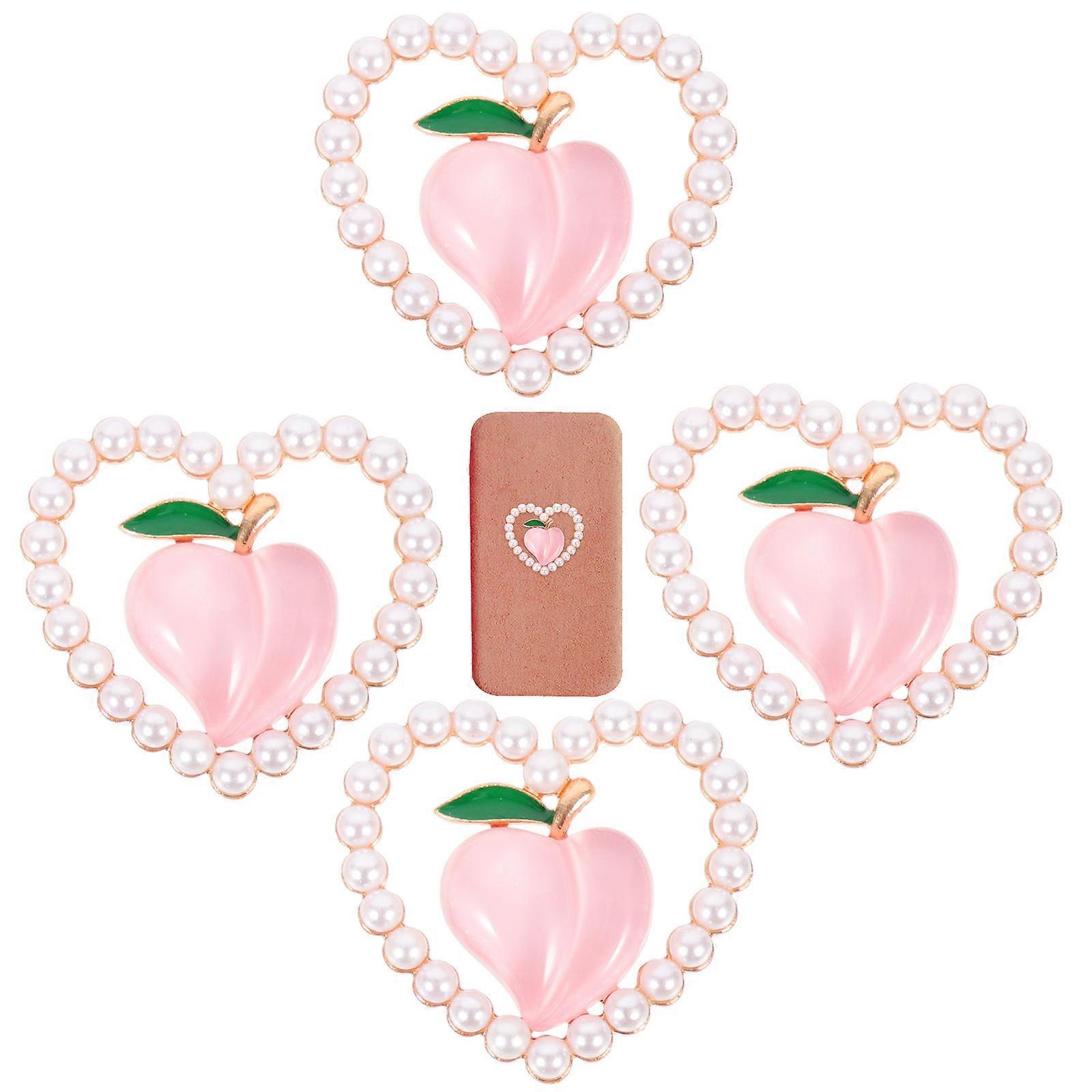 Heart Design Accessories Peach Heart Style Jewelry Making Phone Case Decor Assorted Color 4X3.5cm DIY 4Pcs