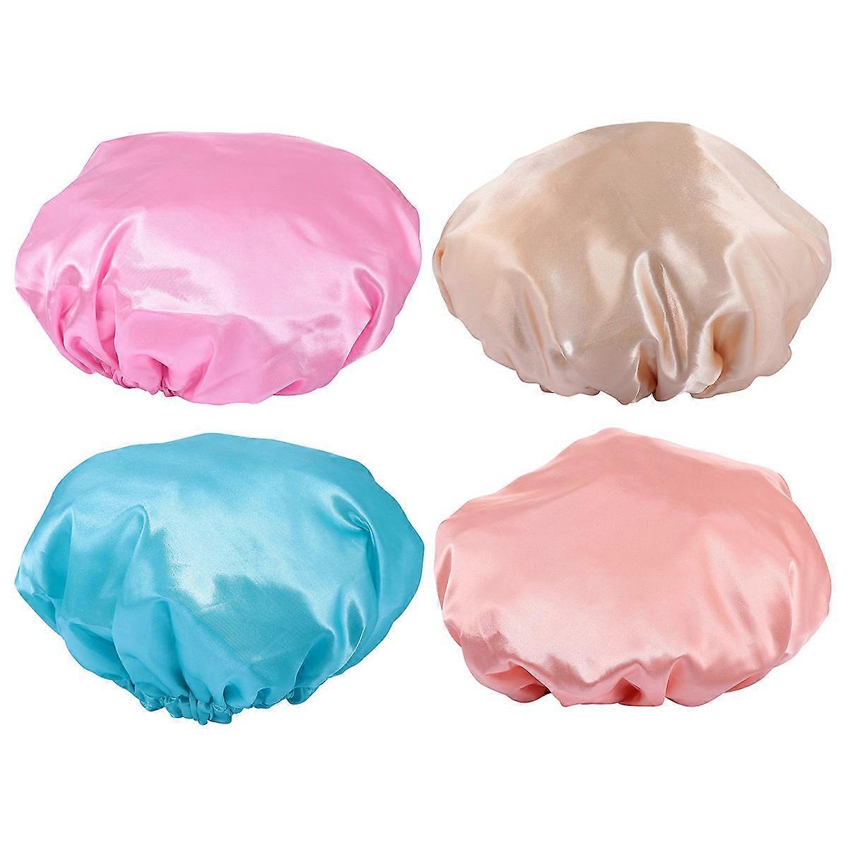 Waterproof Shower Cap For Women Bathing Salon Use Satin Material 27X27cm 4Pcs