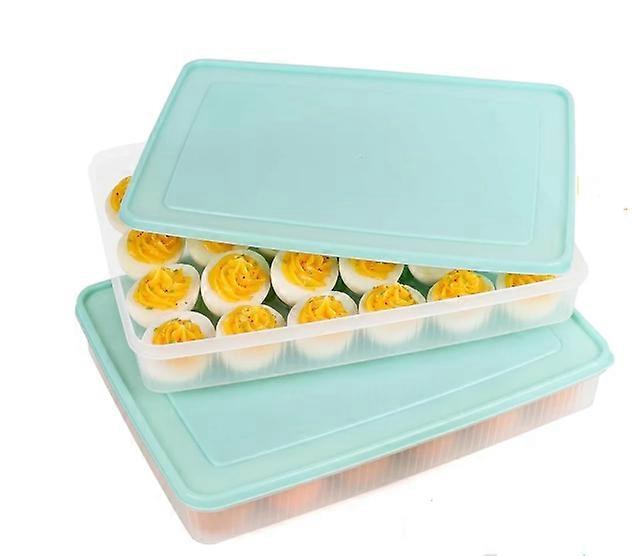 Egg Organizer, 2 Pcs Deviled Egg Holder, Storage Container with Lid, Portable Reusable Countertop Stackable Egg Tray Platter for Party Camping Refrige