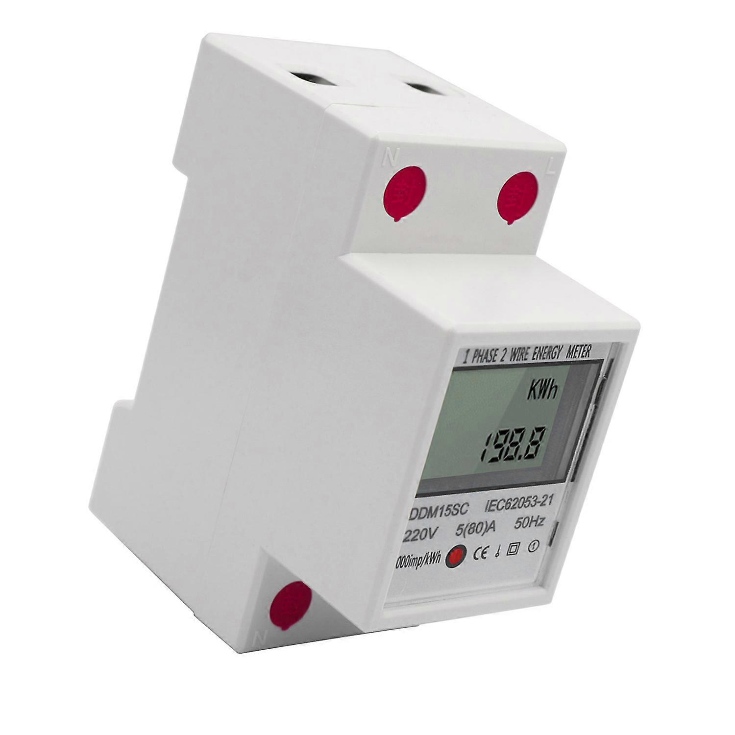 Single Phase DIN Rail LCD Digital Display Energy Meter 5-80A 220V 50Hz Electronic kWh Meter Power Consumption Monitor DDM15SC