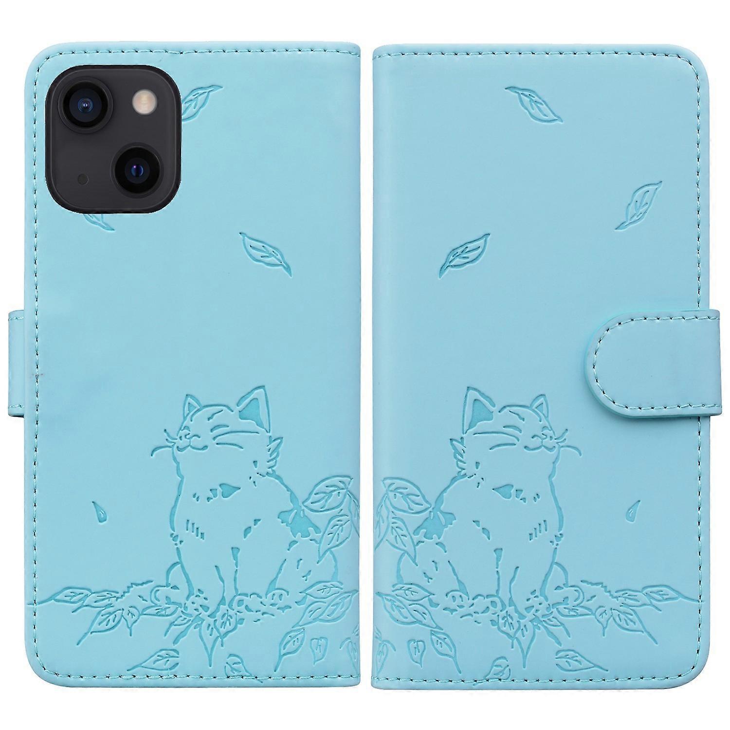 For iPhone 15 Case Wallet Cat Pattern Imprinted Leather Phone Cover