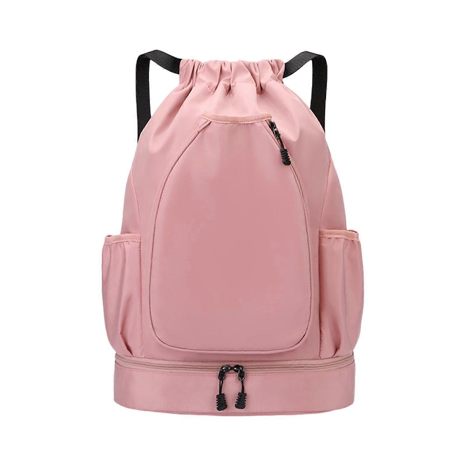 Tennis Backpack with Shoe Compartment, Badminton Racket Bag, Drawstring Closure, Rosa Color, Durable Material