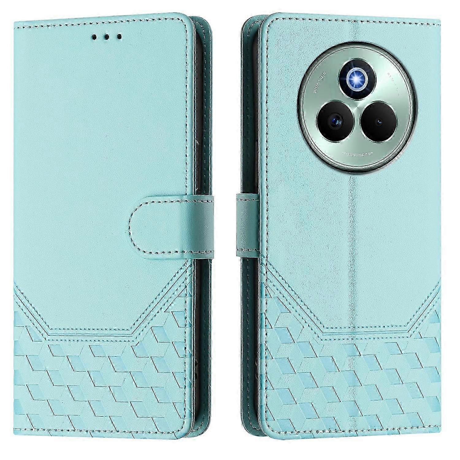Honeycomb Imprinted RFID Blocking Leather Phone Case with Strap for Compatible 5G Devices
