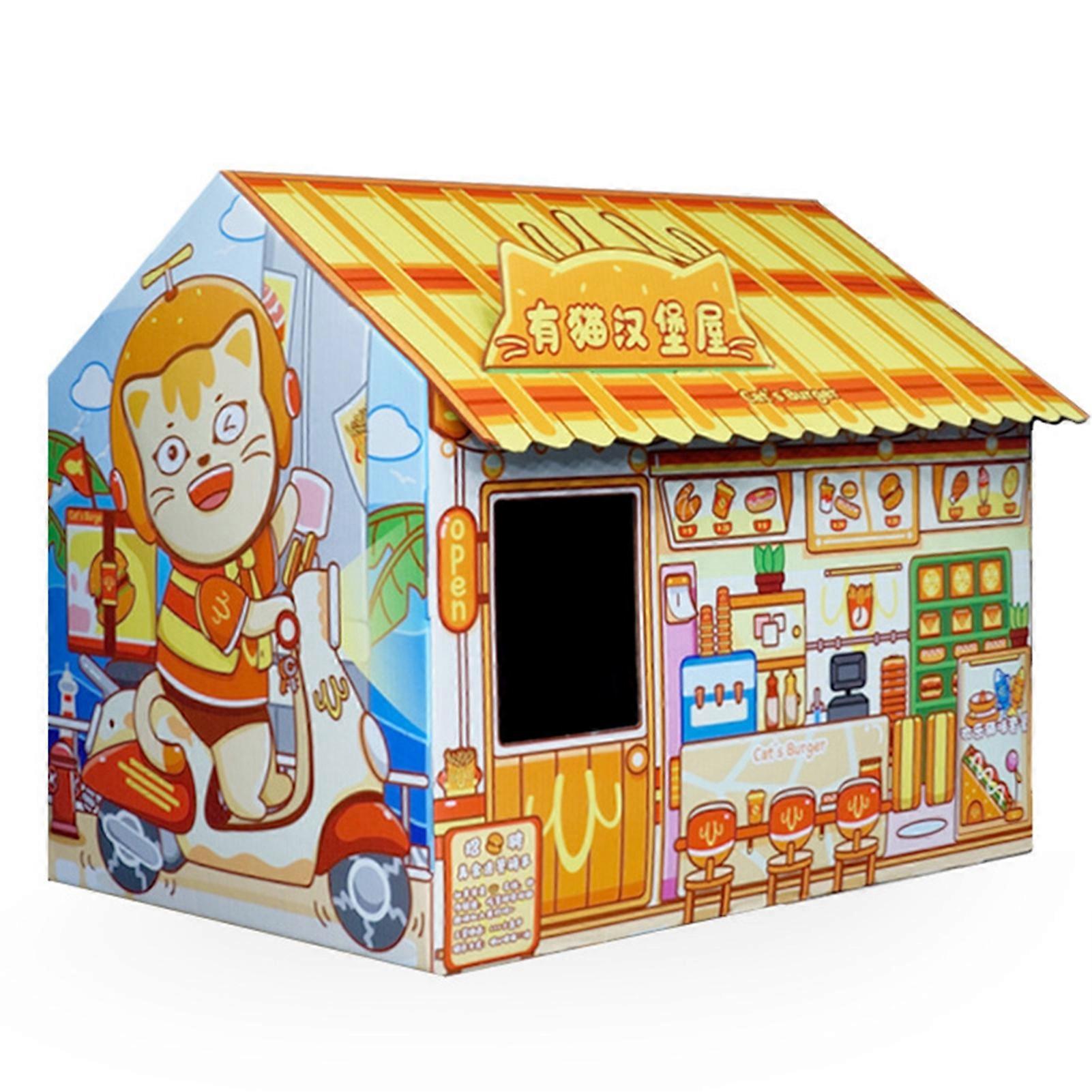 Cardboard Cat House Safe Healthy Wear Resistant Portable Cat Play House with Catnip for Cats Burger House