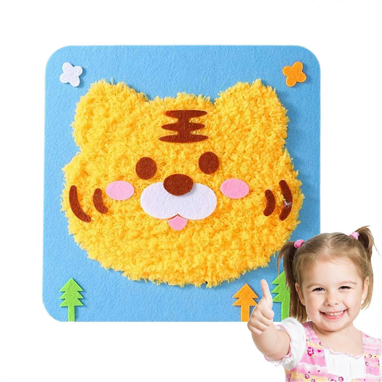 Embroidery Doll Set for Beginners, Punch Needle Kit with Cute Cartoon Design, Safe Interactive Sewing Craft for Girls
