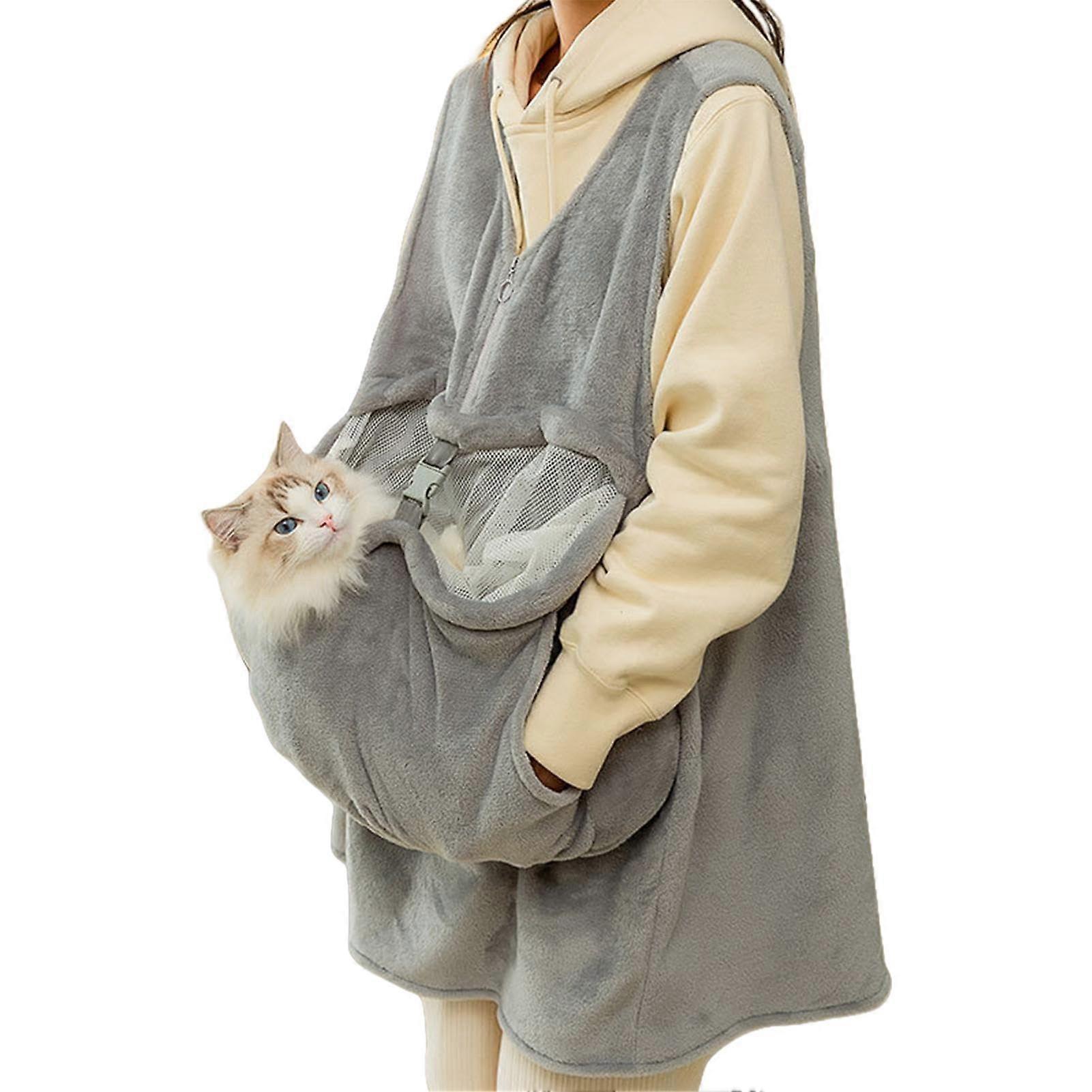 Kitten apron carrier, Doublelayer pocket, breathable velvet, adjustable catcarrying pouch