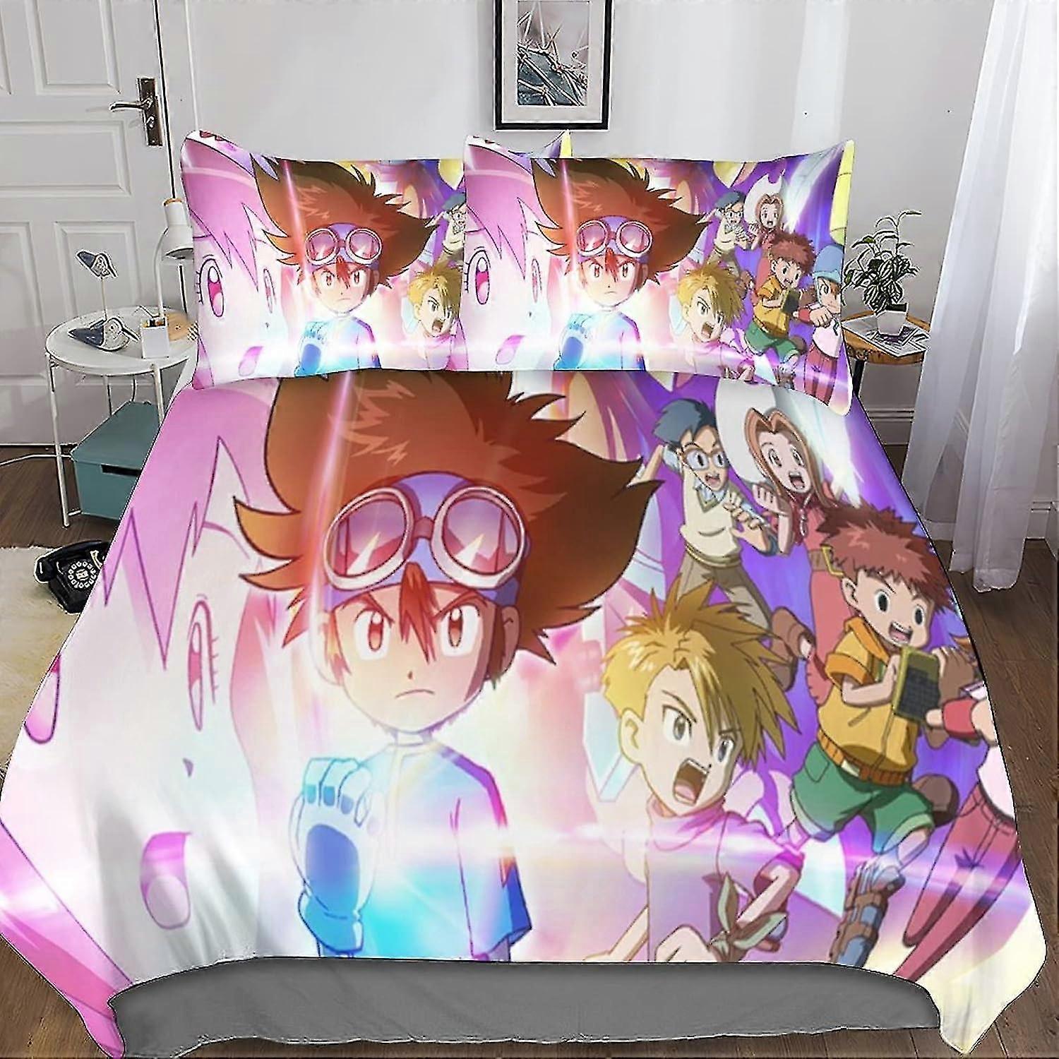 Conjunto de Cama Digital Monsters Capa de Edredom 3D para Crianças Capa de Edredom Macia Colcha Conjunto de 3 Peças com Fecho de Zíper
