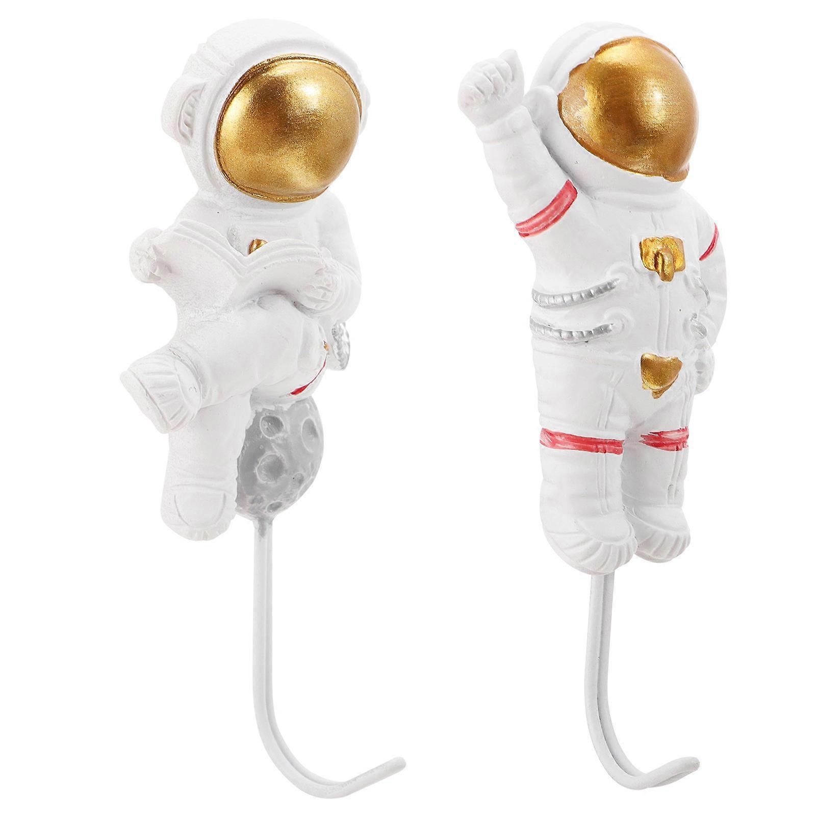 Home Storage Clasp Astronaut Shape Hooks Three-Dimensional Modeling Wall-Mounted Sticky Hooks Bathroom White 8.5X3.5X1CM Adhesive Hook 2Pcs