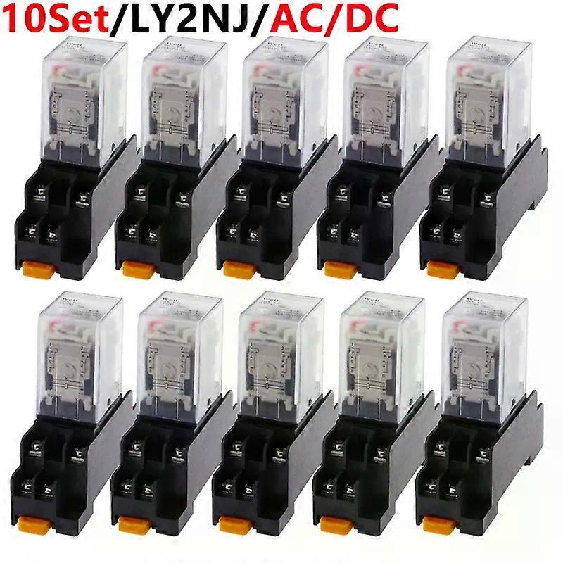 10Set LY2NJ HH62P HHC68A-2Z Electronic Micro Mini Electromagnetic Relay 10A 8PIN Coil DPDT With Socket Base DC12V 24VAC110AC220V