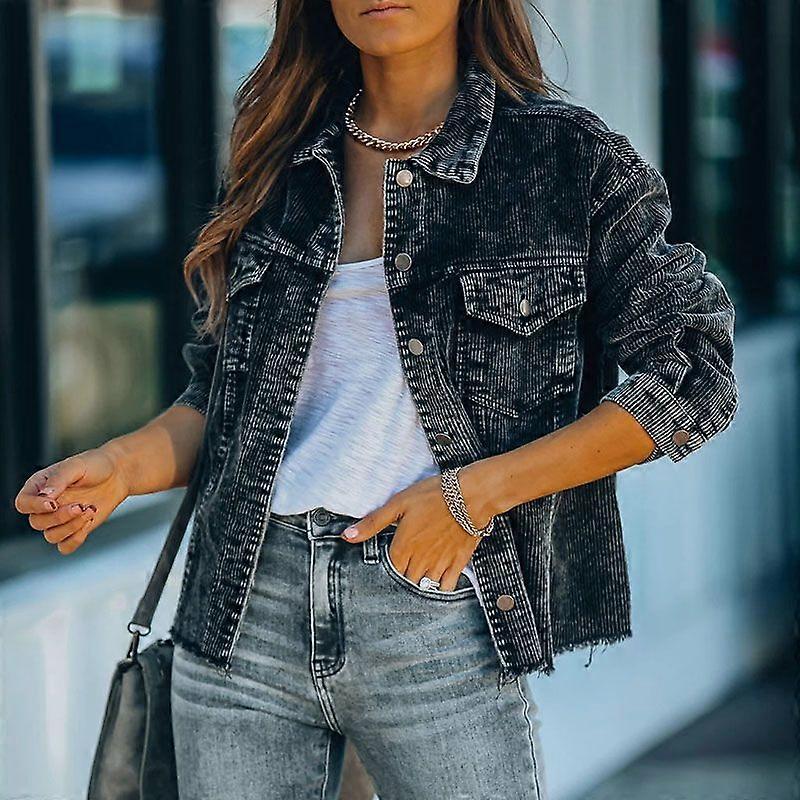 Lapel Vintage Single Breasted Corduroy Solid Jacket Women's