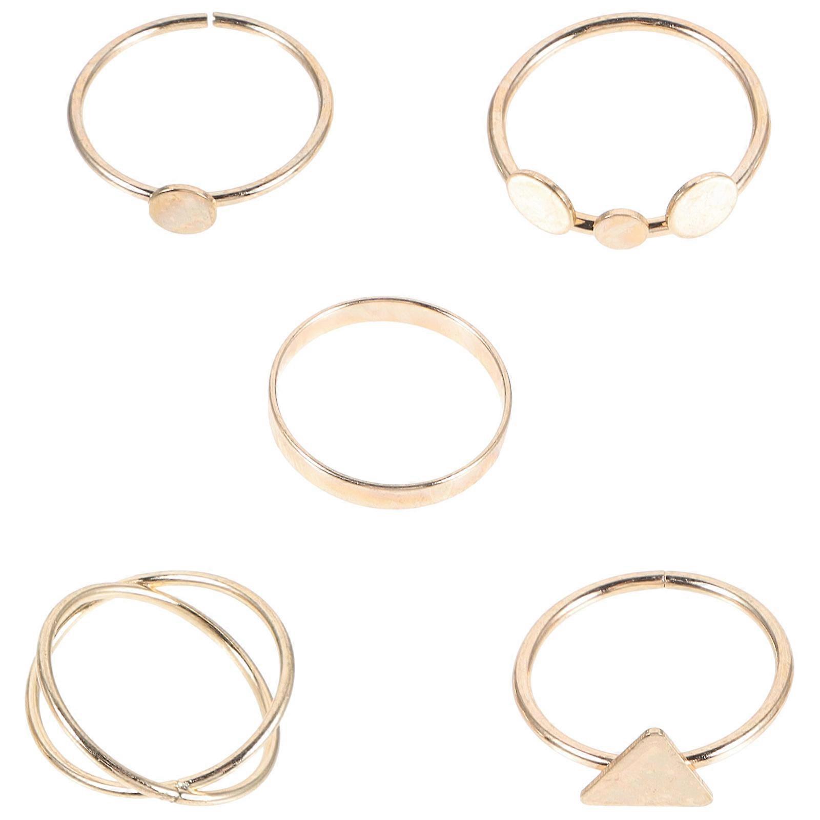 Adjustable Lightweight Golden Alloy Knuckle Rings Set For Women Daily Wearing 5Set