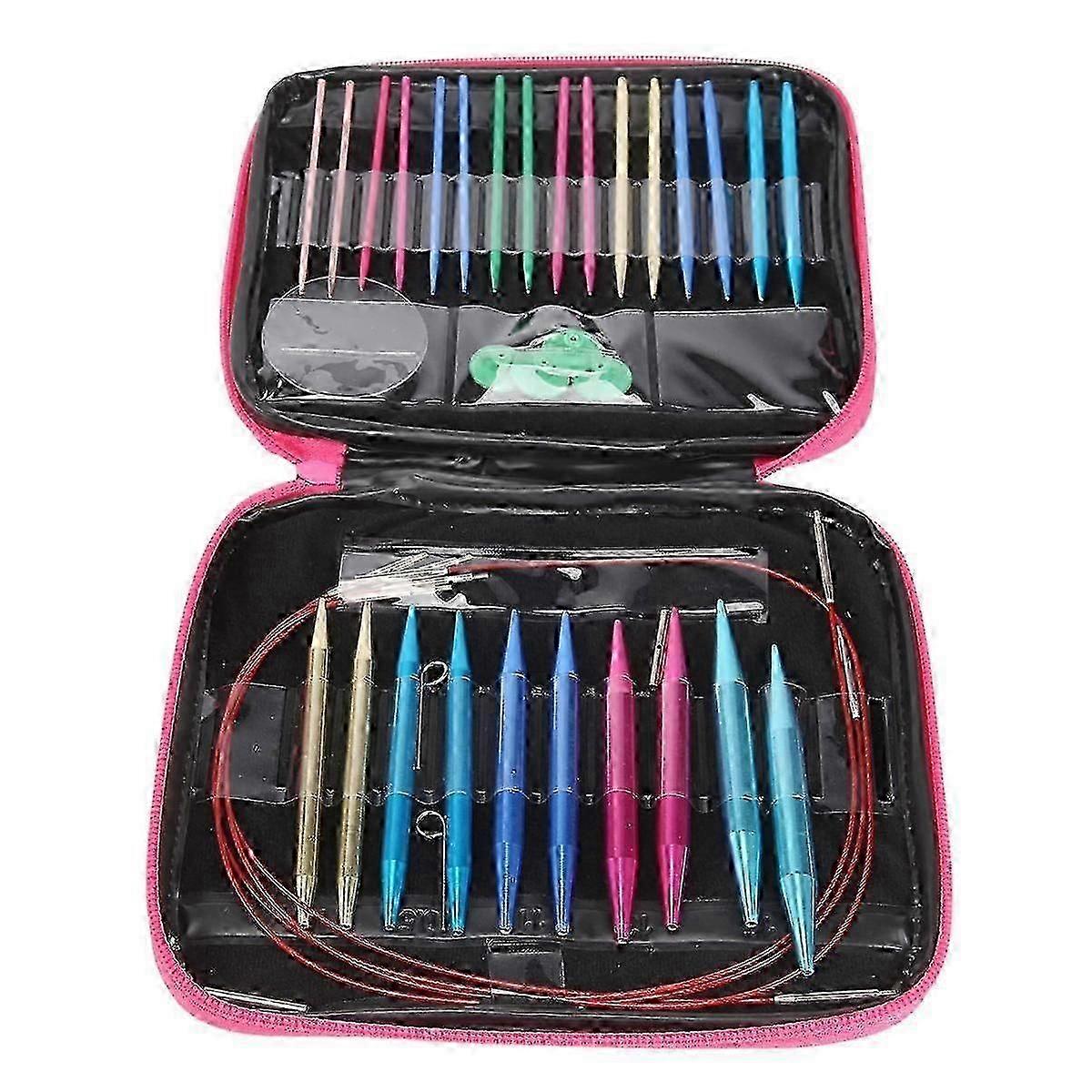 24 Pieces Aluminum Interchangeable Circular Knitting Needle Set,13 Size Interchangeable Crochet Needles for Knitting js
