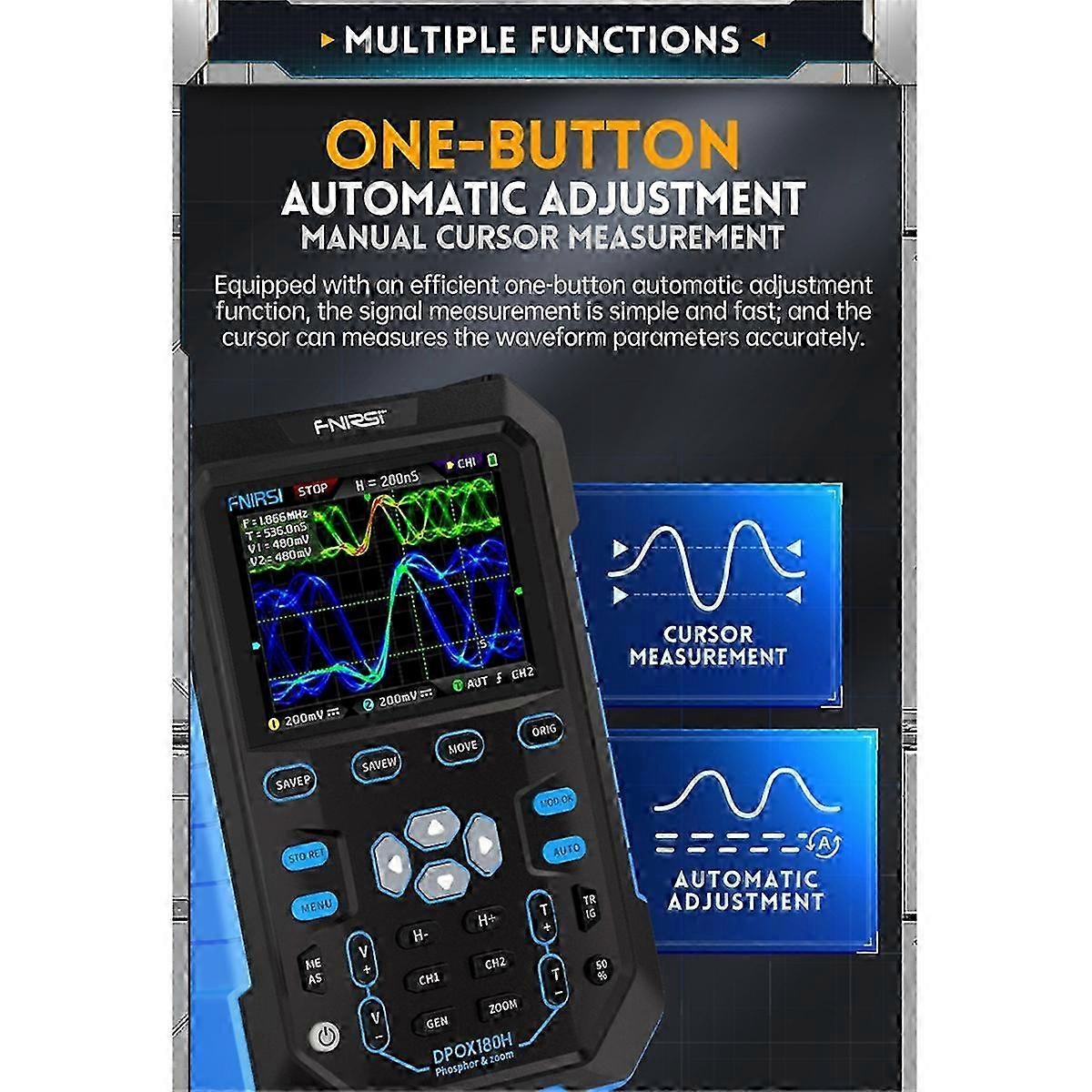 Dpox180h Handheld 2 Channel Digital Oscilloscope 180mhz-3db 2 In 1 Function Signal Generator Fluorescence Display Eu Plug