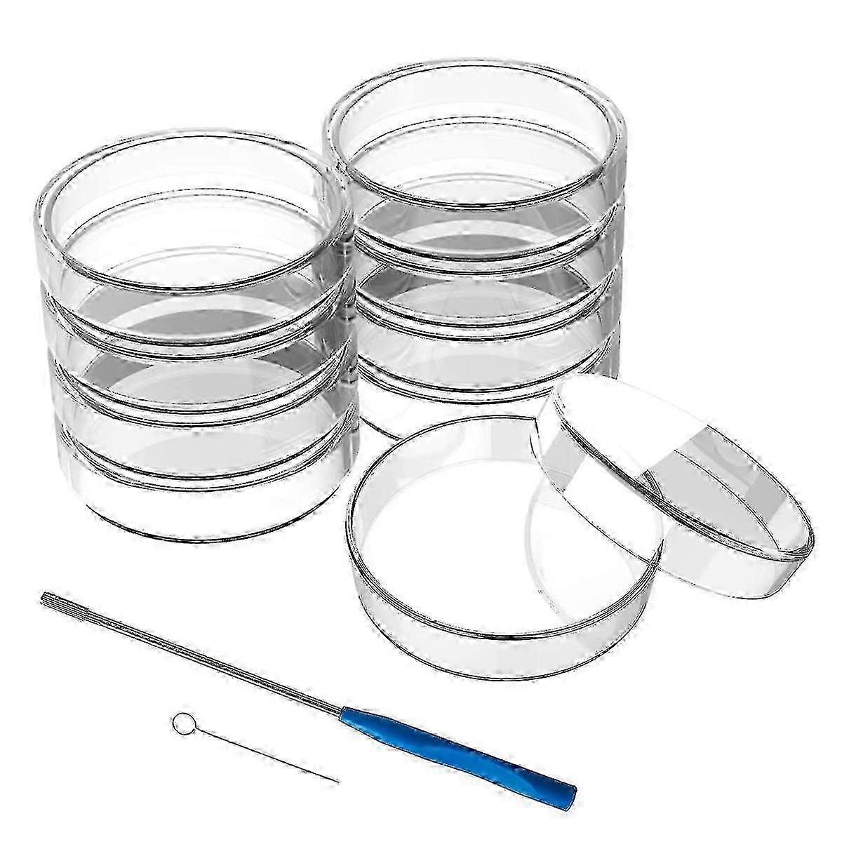 60 Pcs Autoclavable Lab Glass Dishes with Inoculation Loop - Reusable Petri Plates for Microbiology & Laboratory Use 10mm