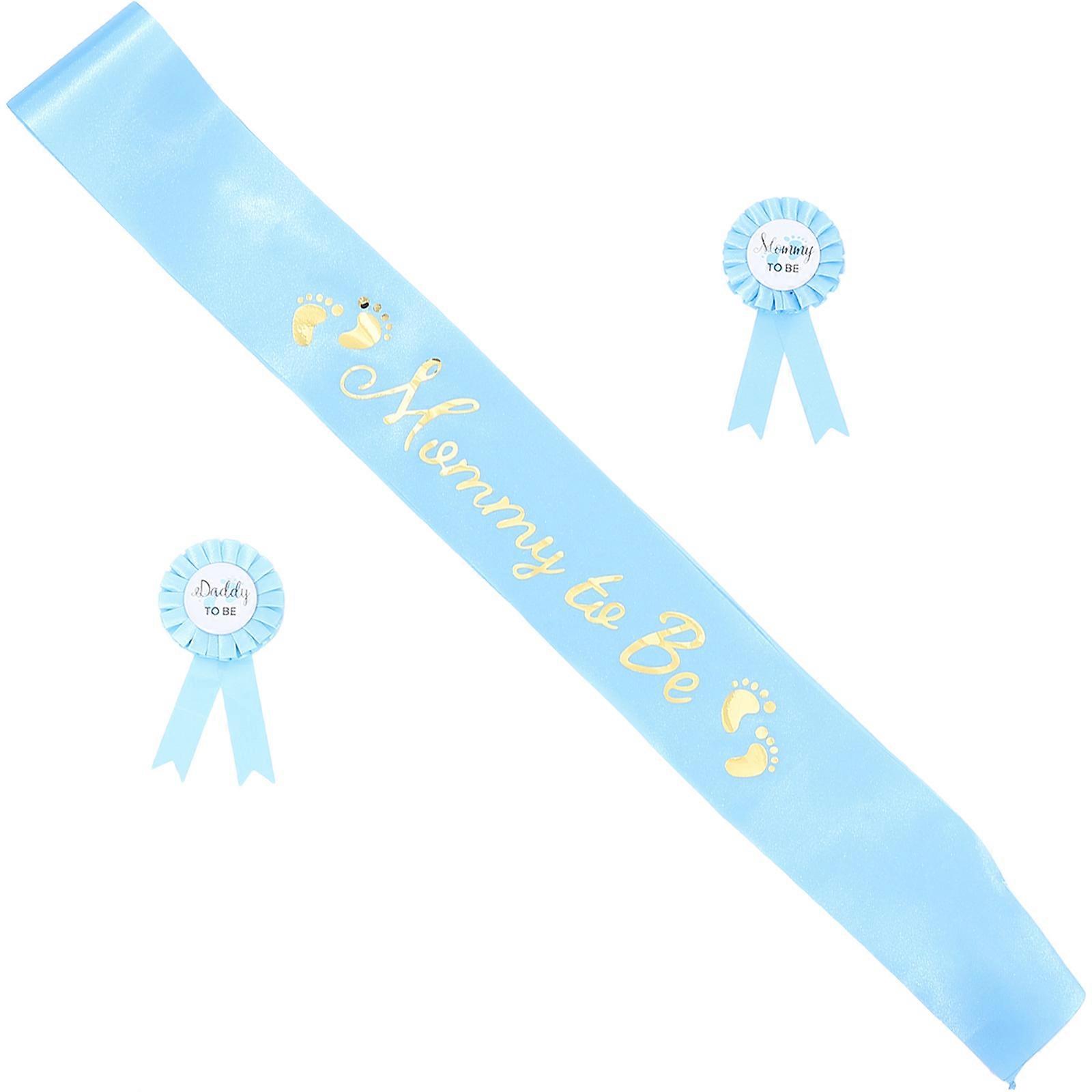 Shower Sash and Badge Set for Expecting Parents – Mom Sash, Dad and Mom Badge Pins, Photo Prop for Pregnancy Announcement and Celebration