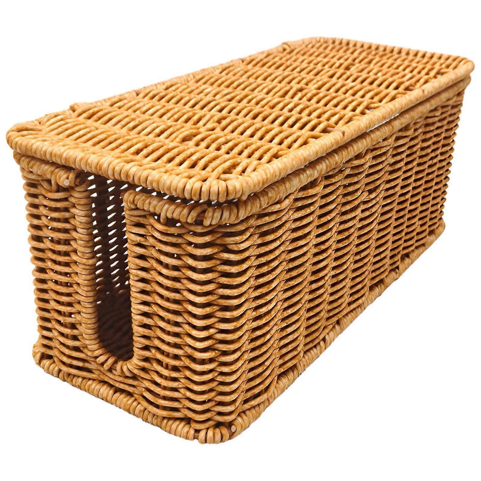 Cable Organizer Box, Rattan Style, Cable Storage with Airflow Design, 30.5 x 12.7 x 12.7 cm, Cable Management Container for Home and Office